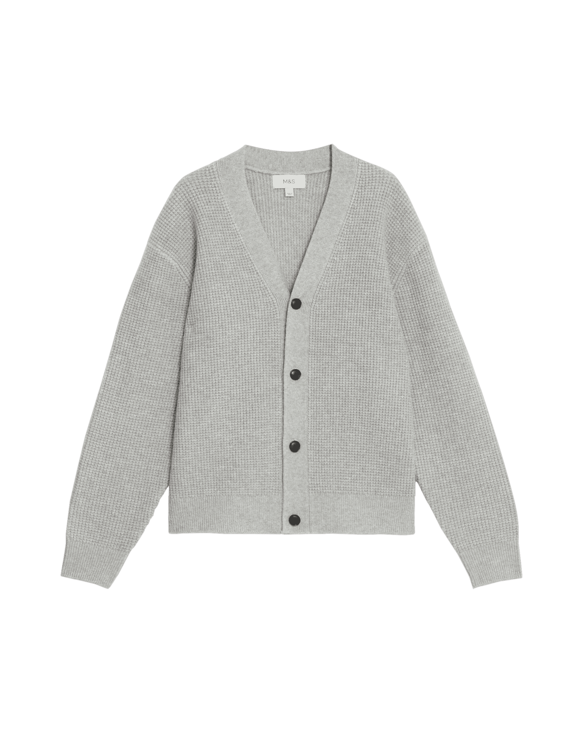 M&S Collection Men's Textured V-Neck Cardigan with Wool - LREG - Grey, Medium Brown,Grey