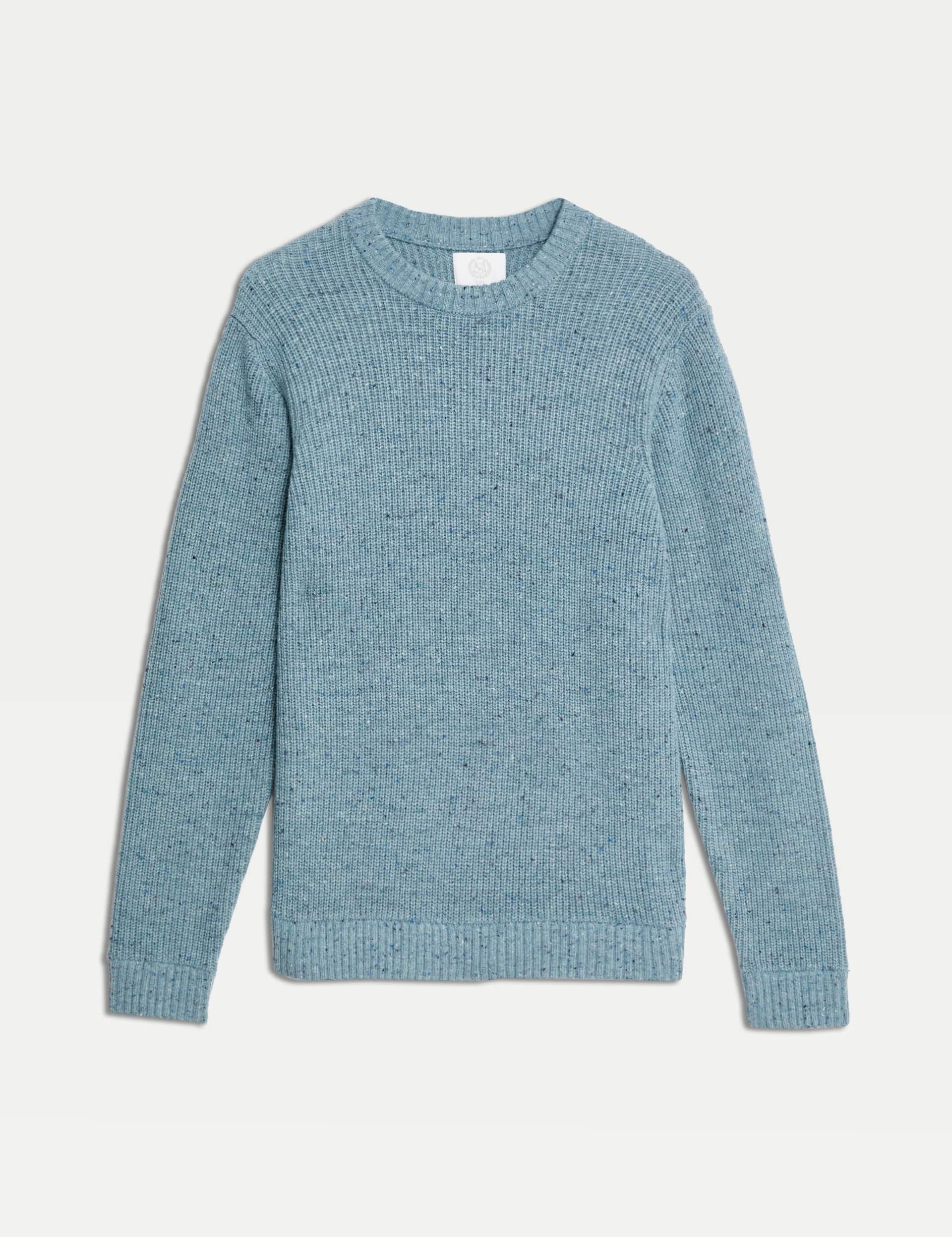 M&S Men's Lambswool Blend Textured Crew Neck Jumper