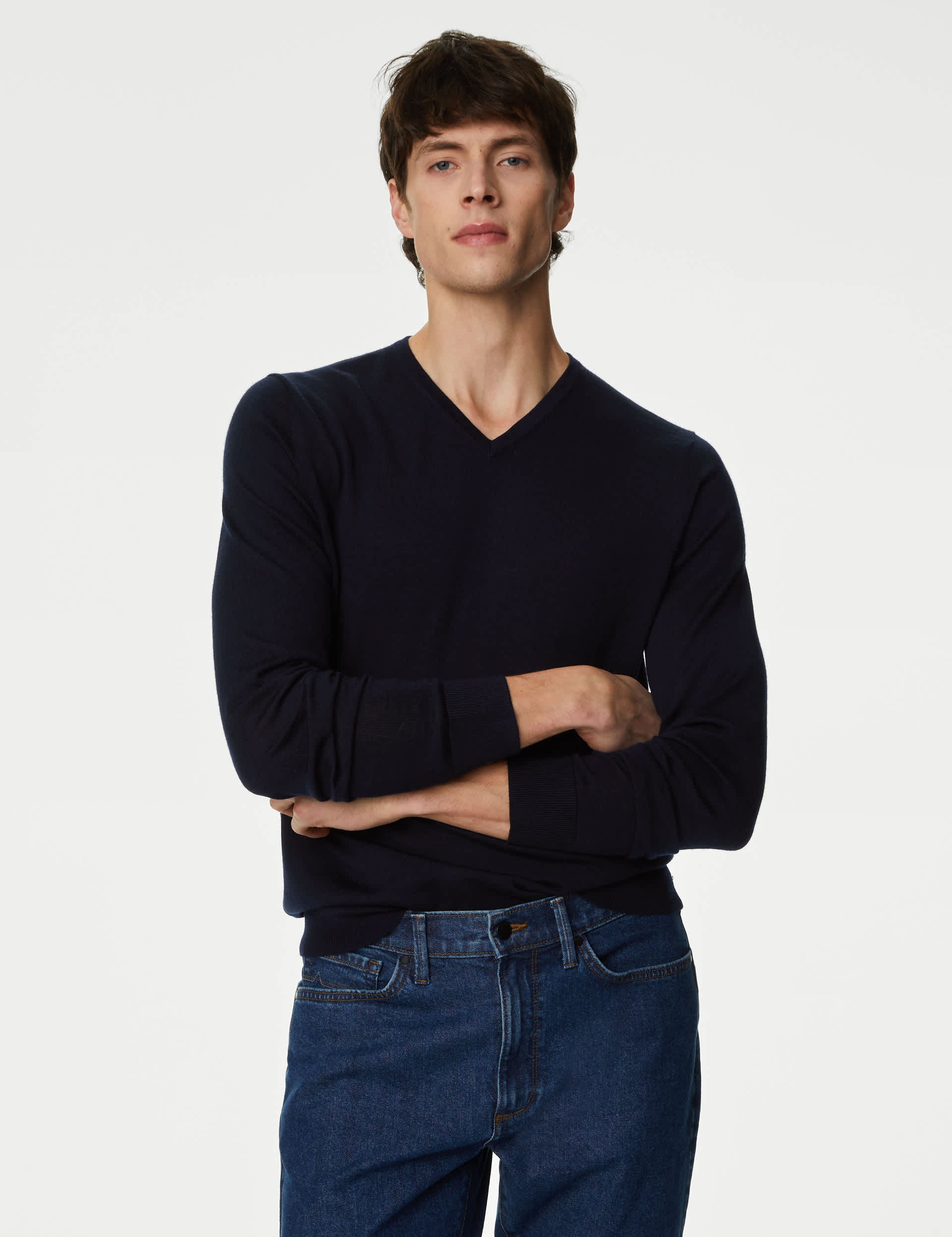 Autograph Men's Pure Extra Fine Merino Wool V-Neck Jumper - LREG - Navy, Black,Navy,Dark Charcoal,Mi