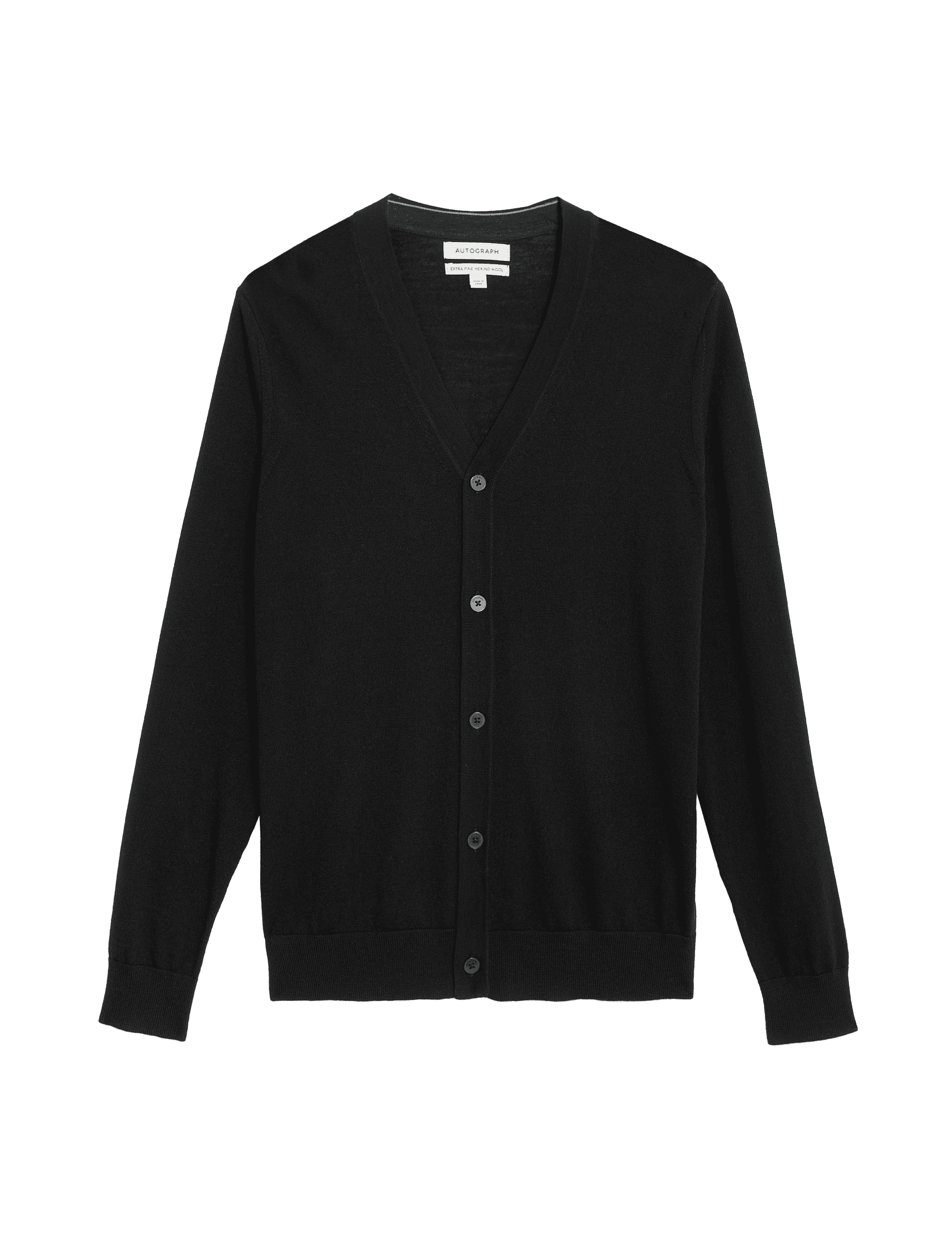 Autograph Men's Pure Extra Fine Merino Wool V-Neck Cardigan - LREG - Black, Navy,Black,Charcoal