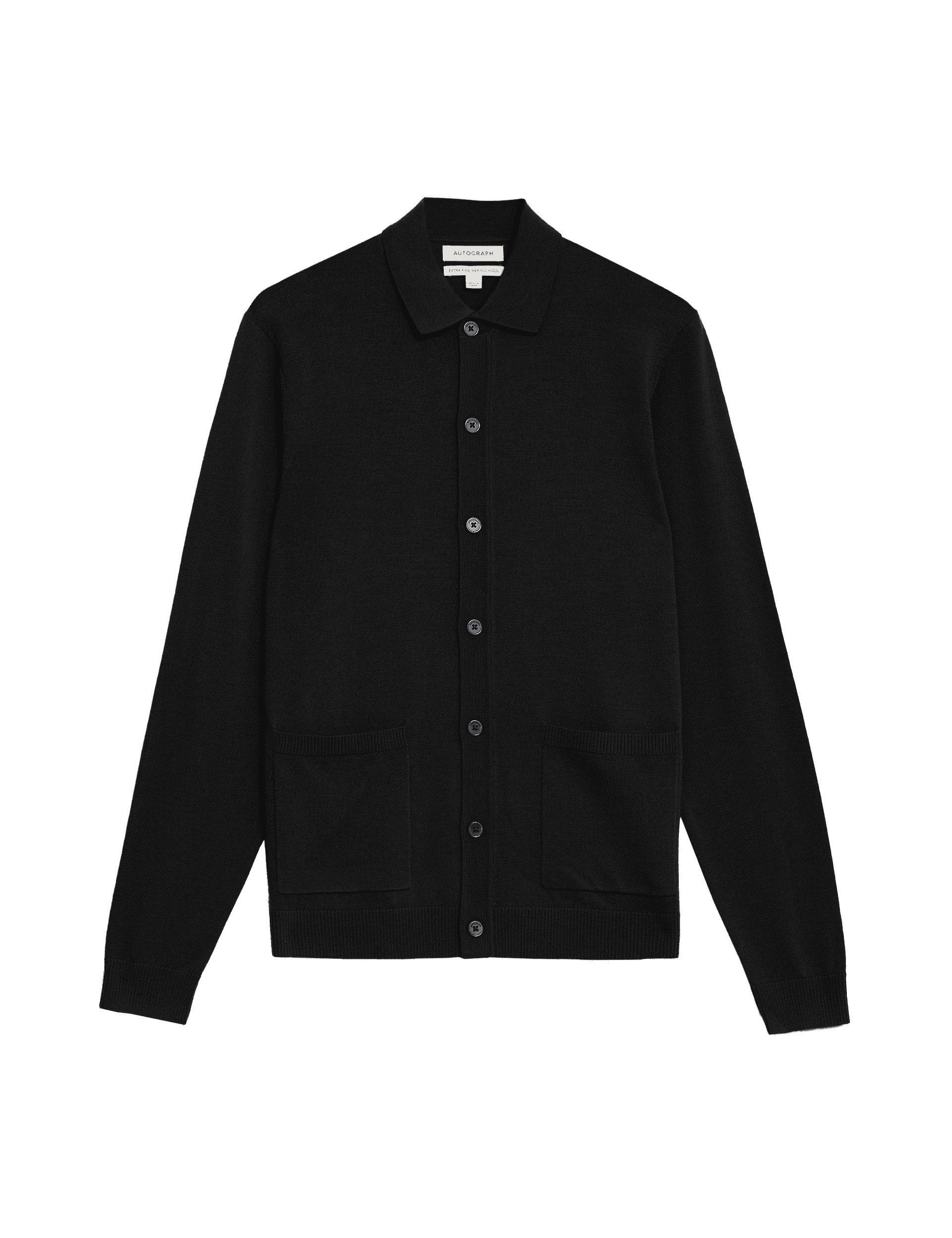 Autograph Men's Pure Extra Fine Merino Wool Knitted Jacket - MREG - Black, Black