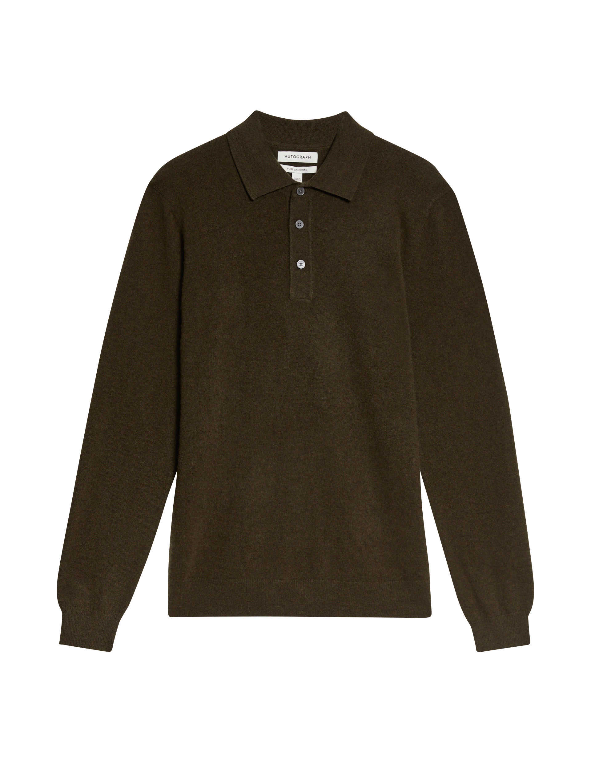 Autograph Men's Pure Cashmere Knitted Polo Shirt - LREG - Dark Olive, Medium Brown,Smokey Blue,Dark 