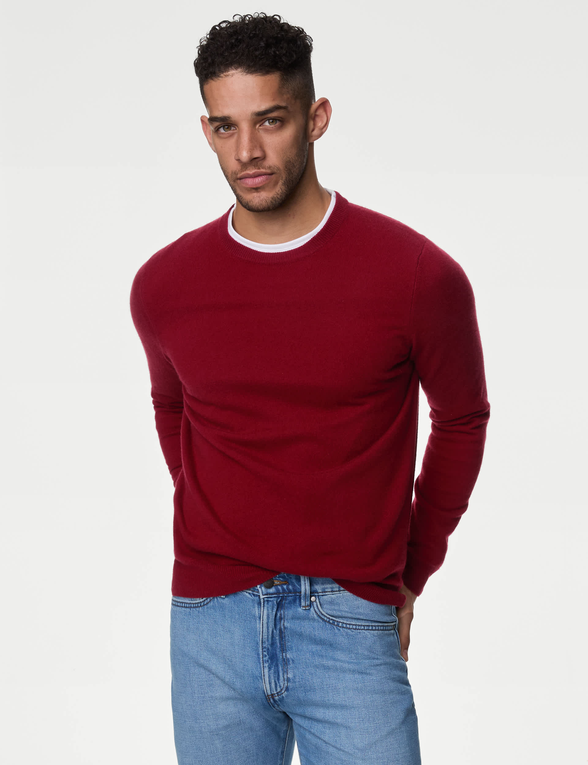 Autograph Men's Pure Cashmere Crew Neck Jumper - LREG - Dark Red, Light Grey,Black,Navy,Smokey Blue,