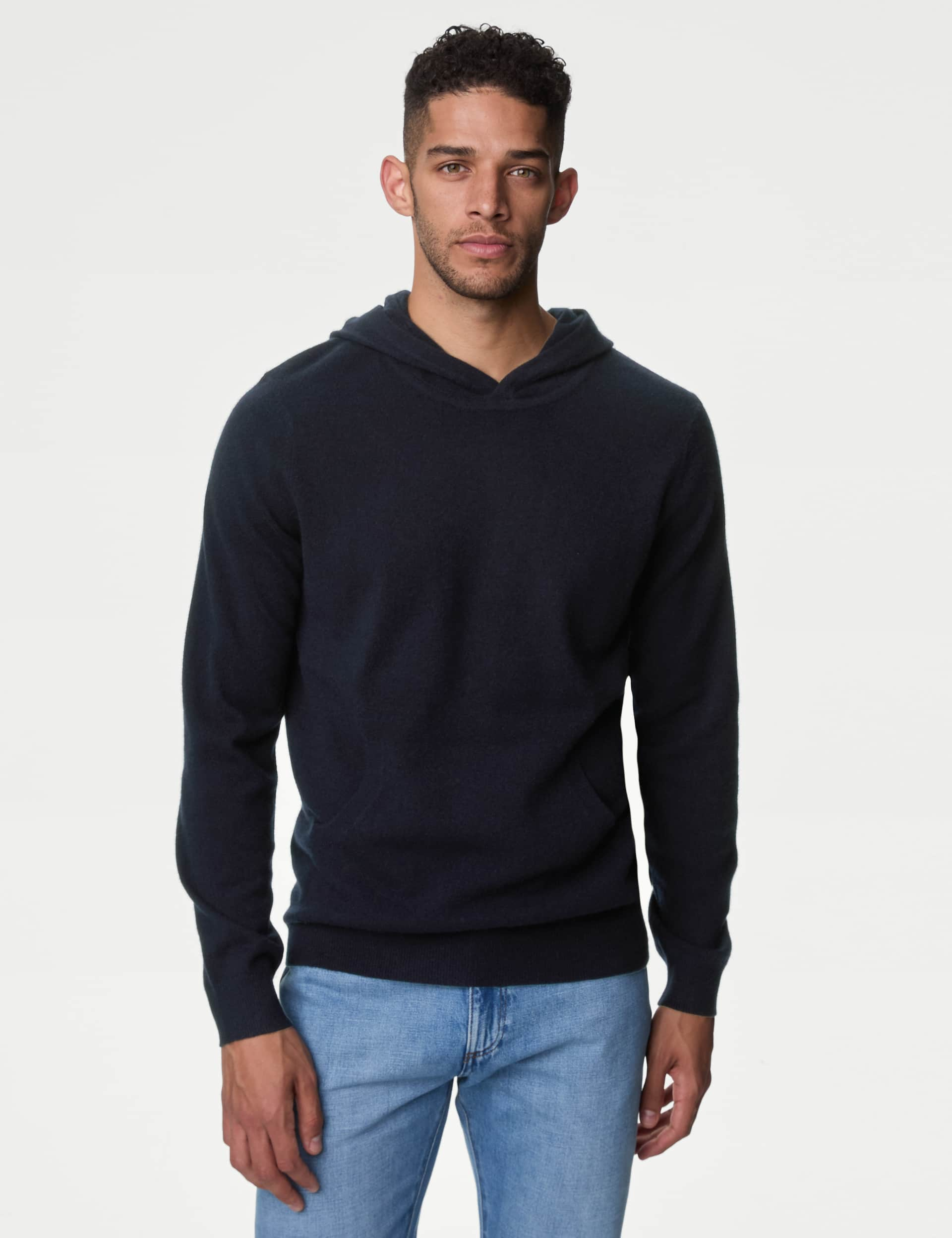 Autograph Men's Pure Cashmere Knitted Hoodie - LREG - Dark Navy, Dark Navy