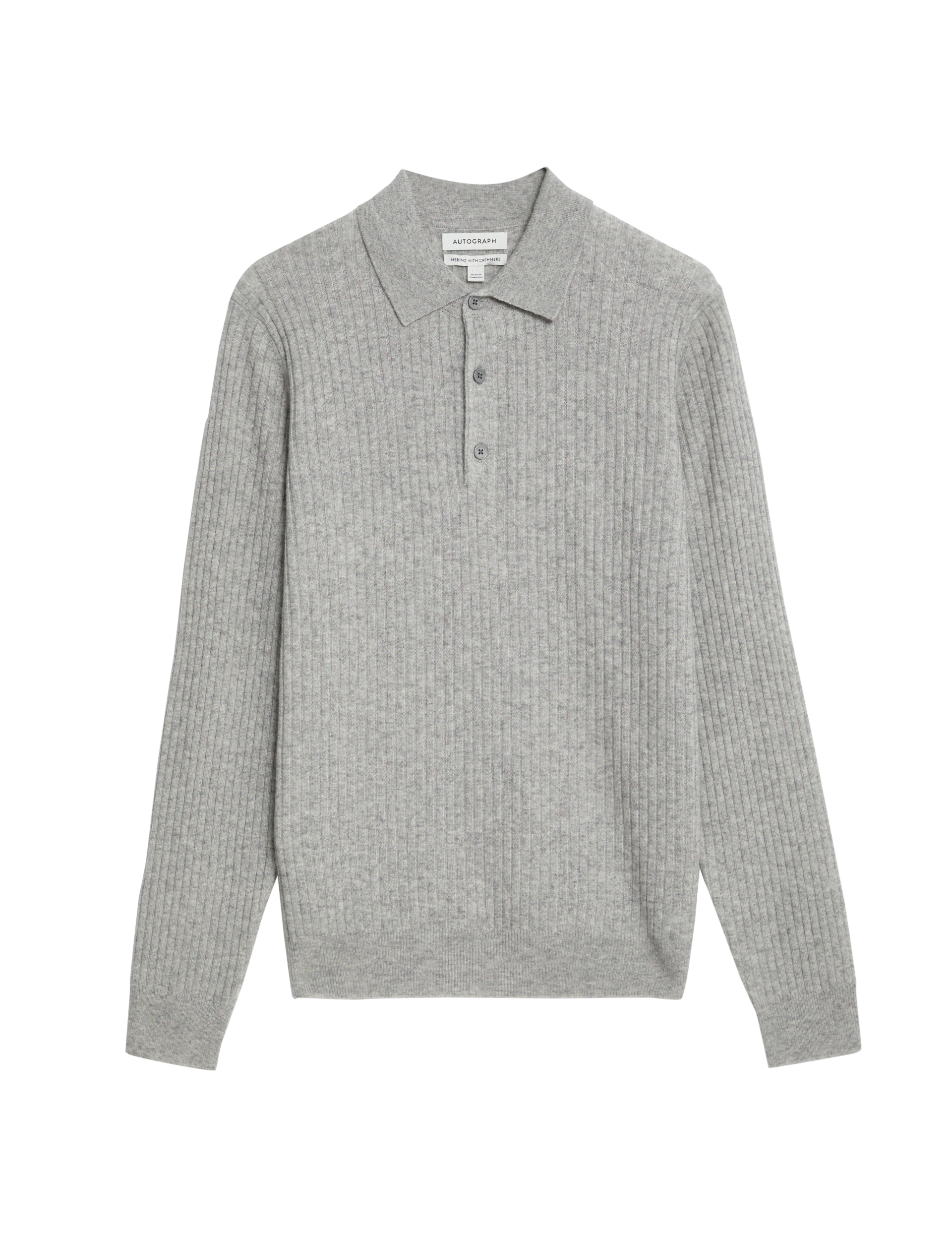 Autograph Men's Merino Wool Rich Knitted Polo with Cashmere - LREG - Grey Marl, Smokey Green,Grey Ma