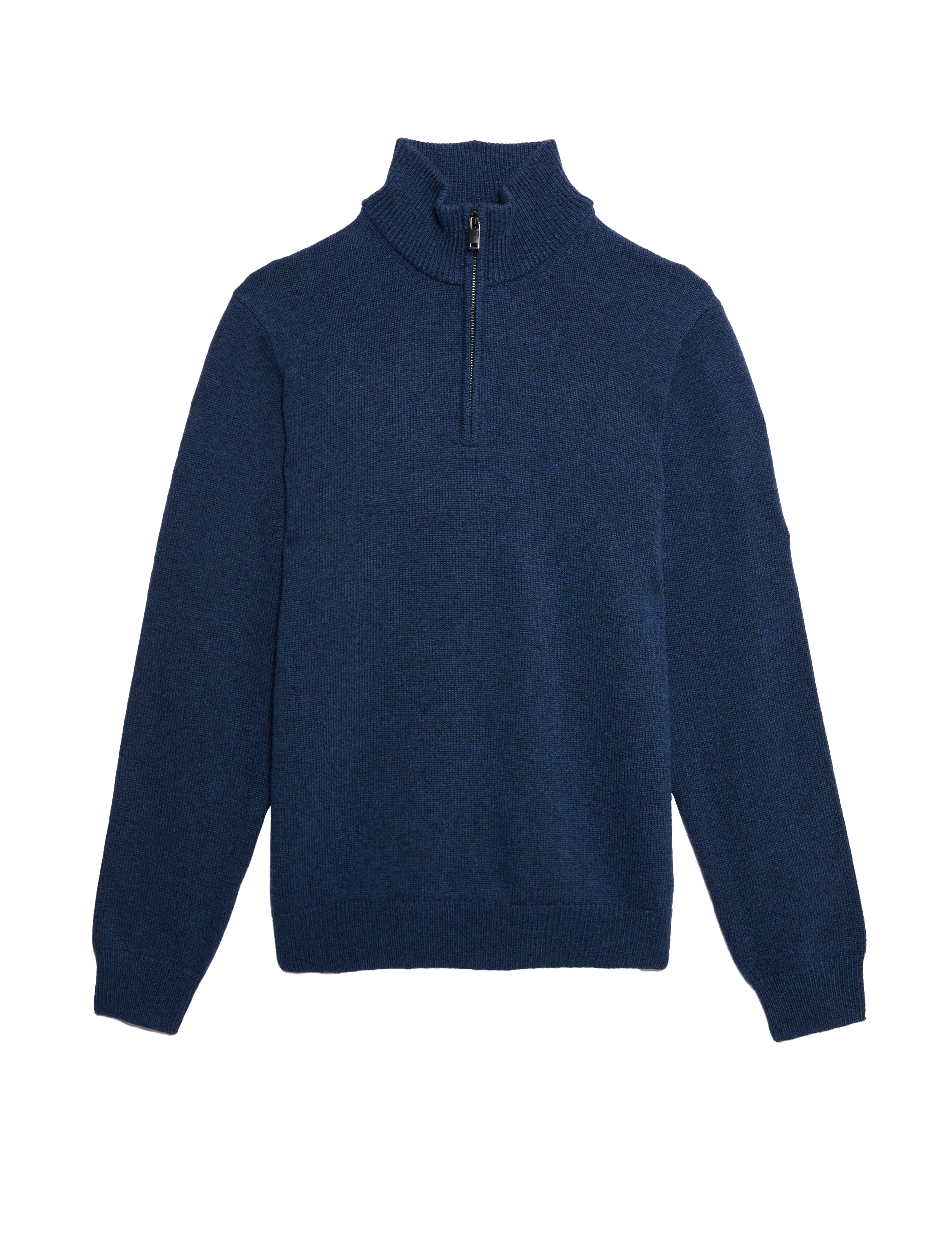 M&S Collection Men's Lambswool Blend Funnel Neck Half Zip Jumper - LREG - Light Denim, Light Denim,B