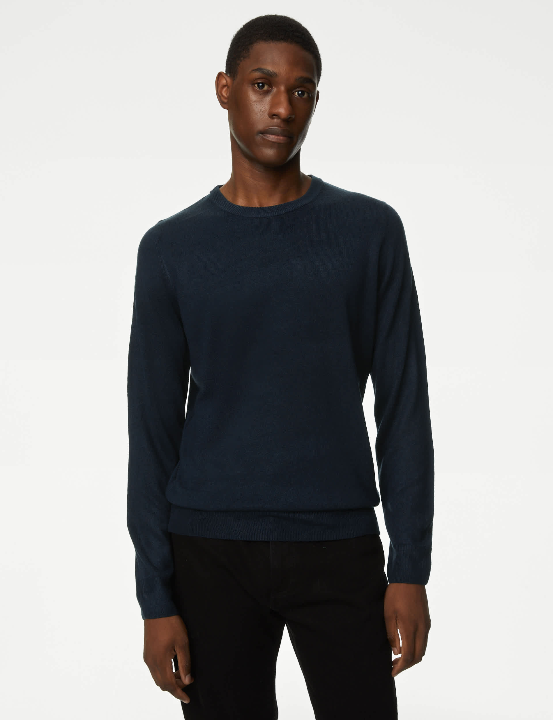 M&S Men's Cashmilon Crew Neck Jumper - LREG - Navy, Burgundy,Charcoal,Navy,Black,Denim,Green