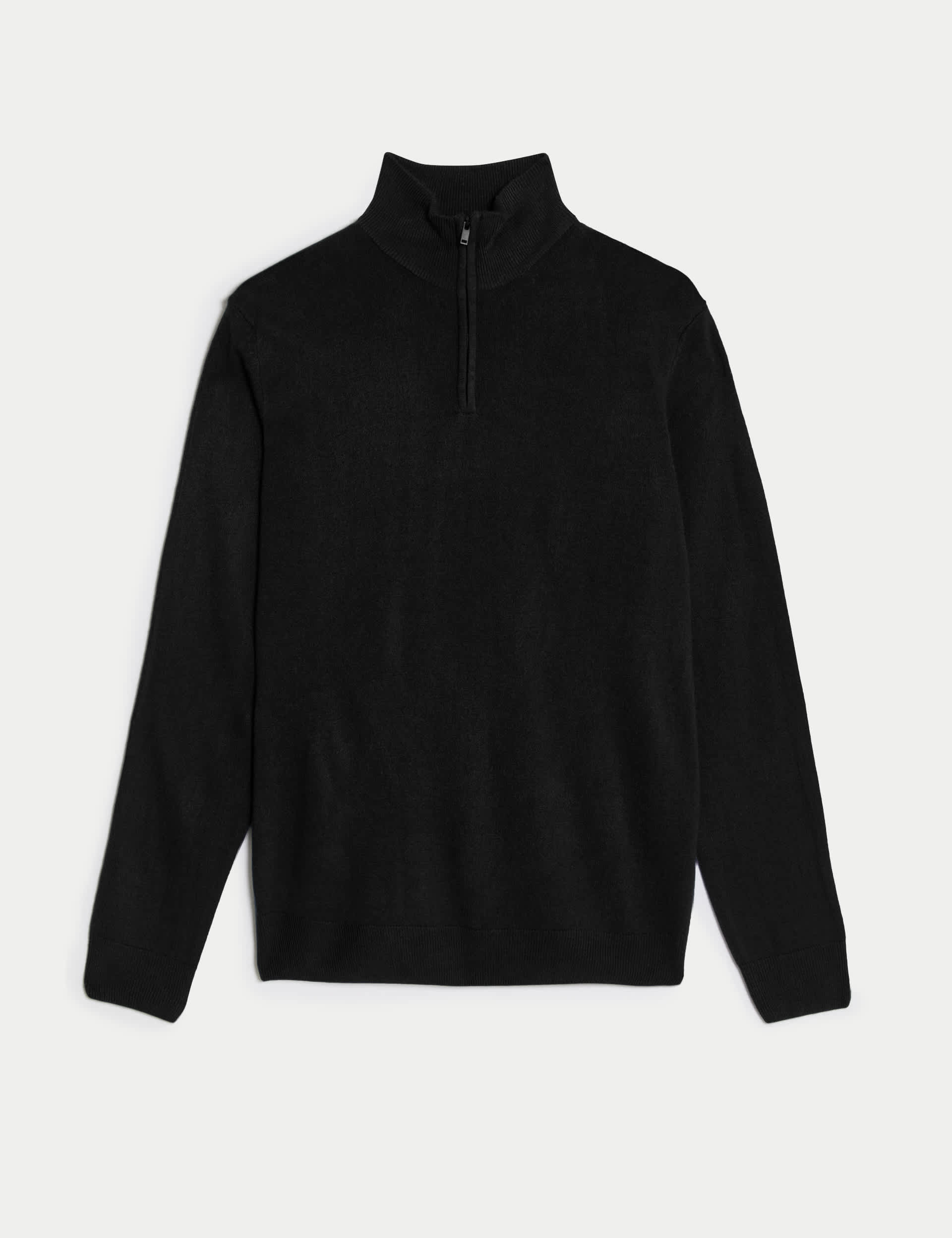 M&S Men's Cashmilon High Neck Half Zip Jumper - LREG - Black, Black,Air Force Blue,Claret,Navy,Bott