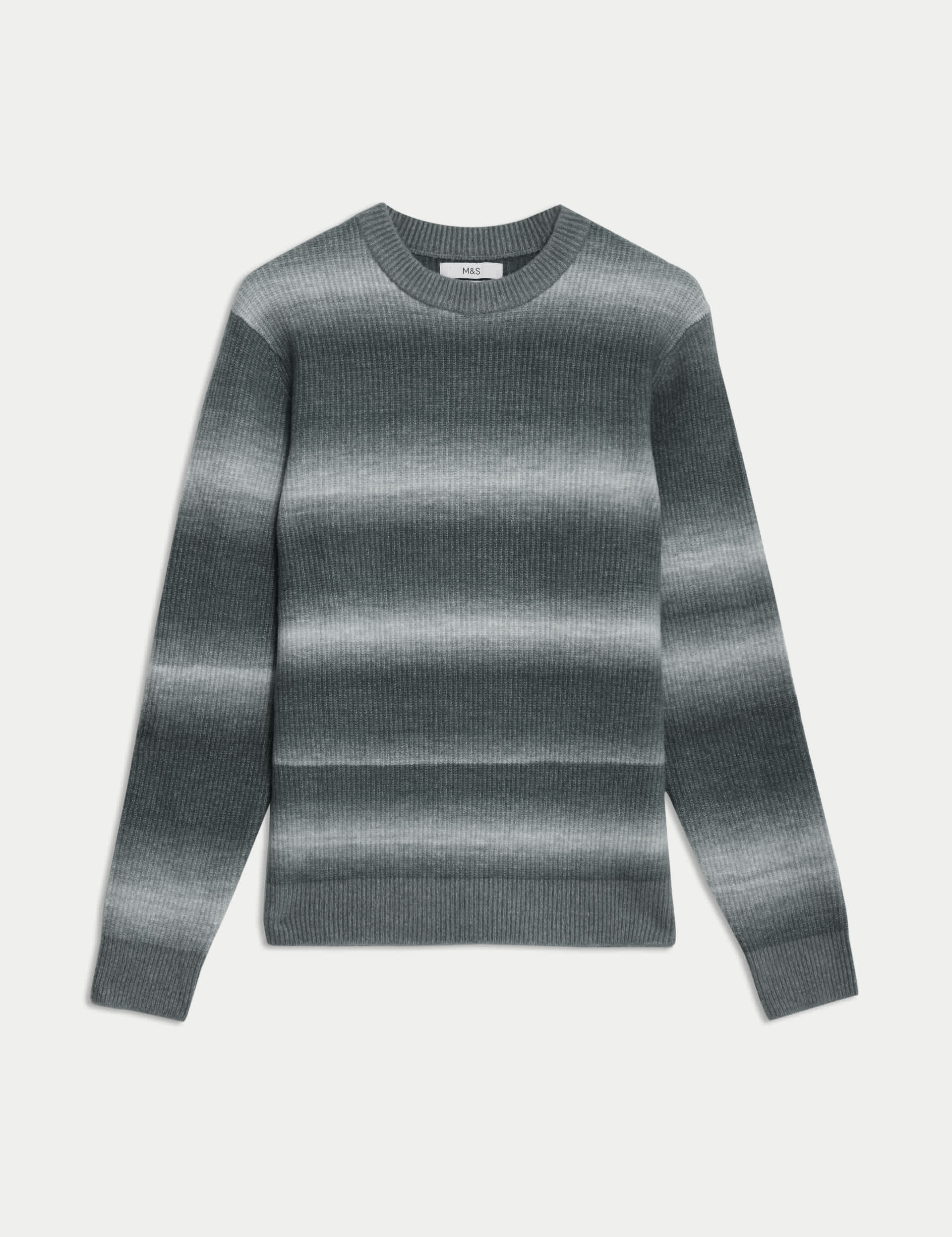 M&S Men's Supersoft Striped Jumper with Wool - LREG - Grey, Grey