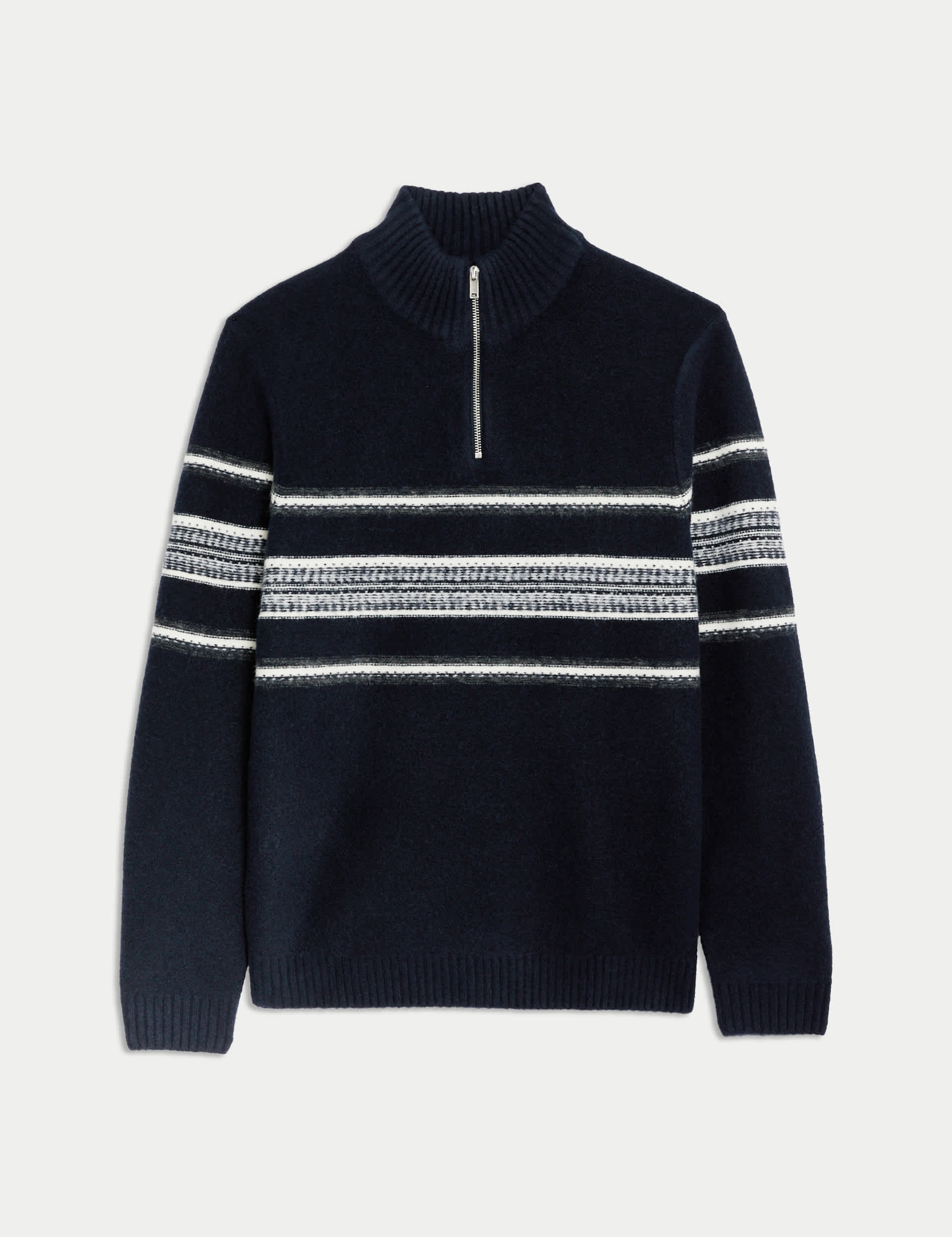 M&S Men's Striped Half Zip Jumper - MREG - Navy, Navy