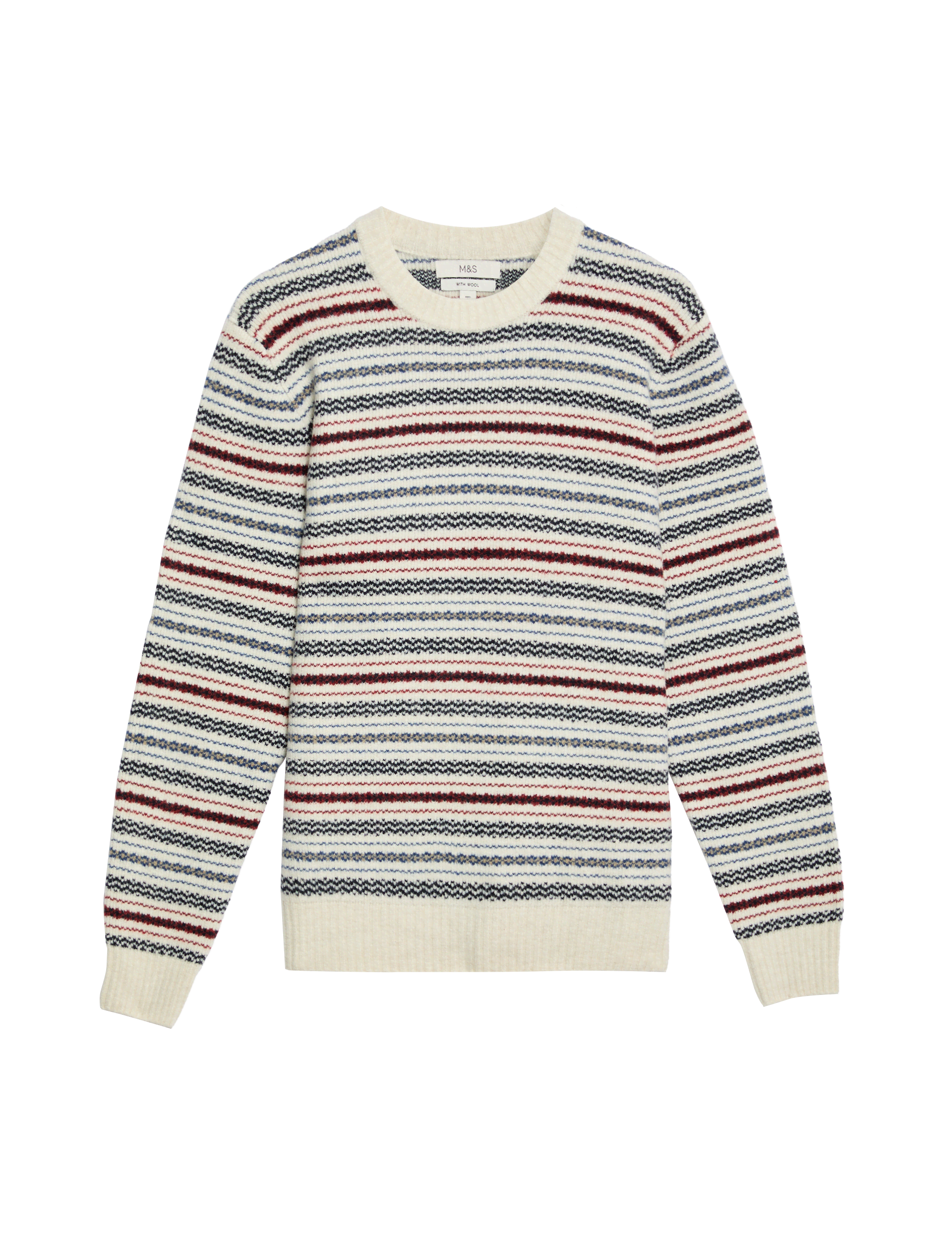 M&S Collection Men's Supersoft Fair Isle Crew Jumper with Wool - MREG - Ecru Mix, Ecru Mix