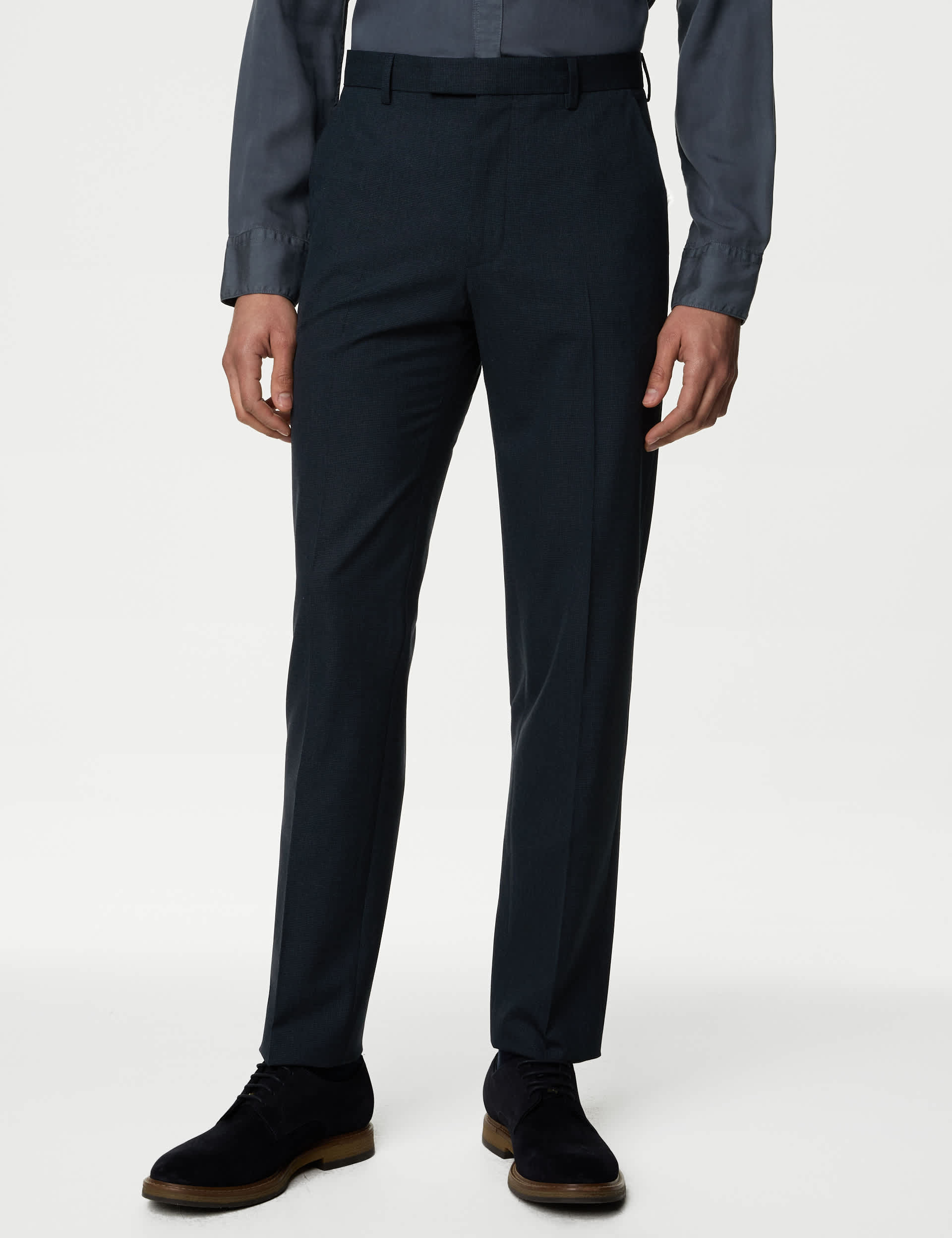 M&S Men's Textured Flat Front Stretch Trousers