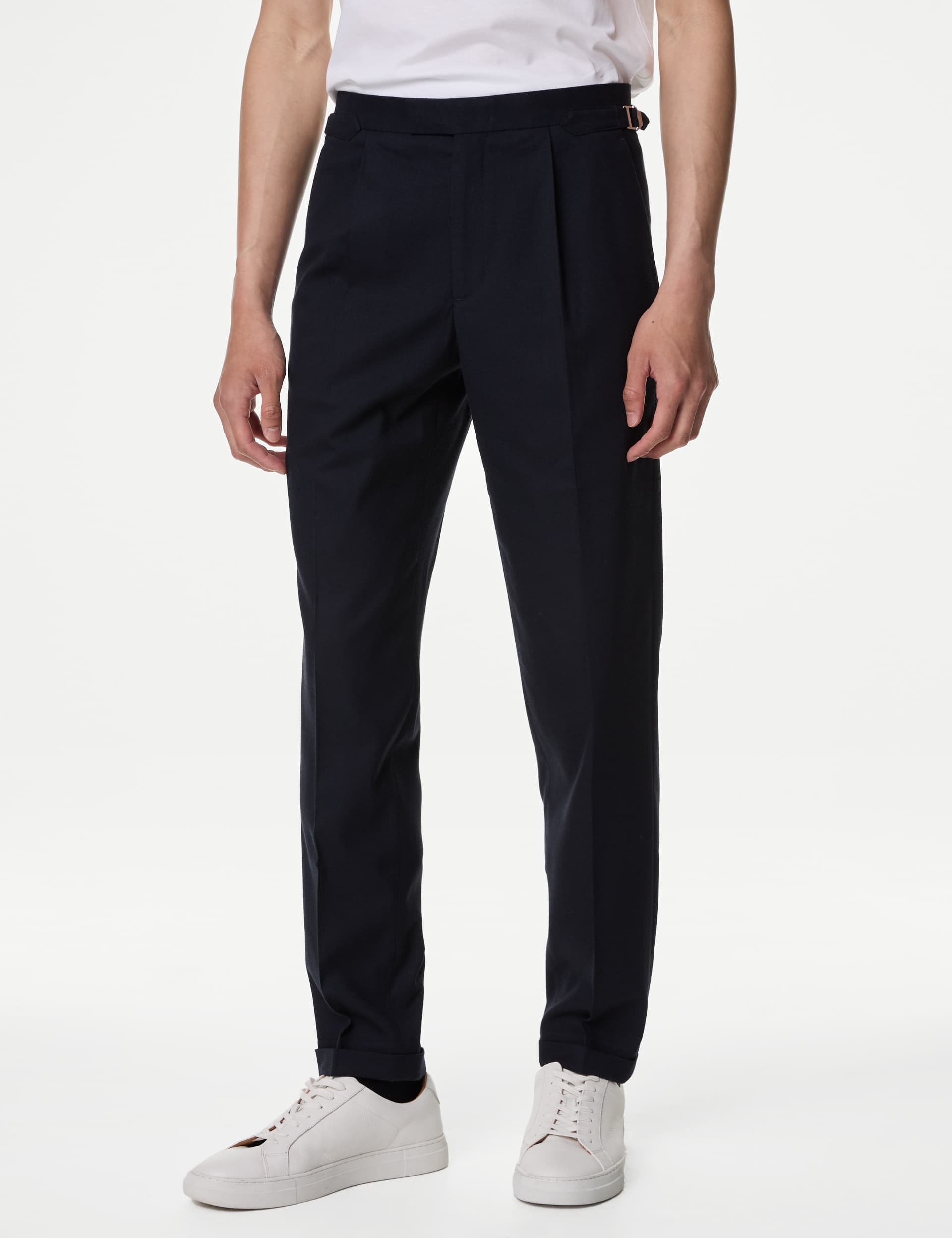 M&S Men's Tailored Fit Twill Single Pleat Trousers
