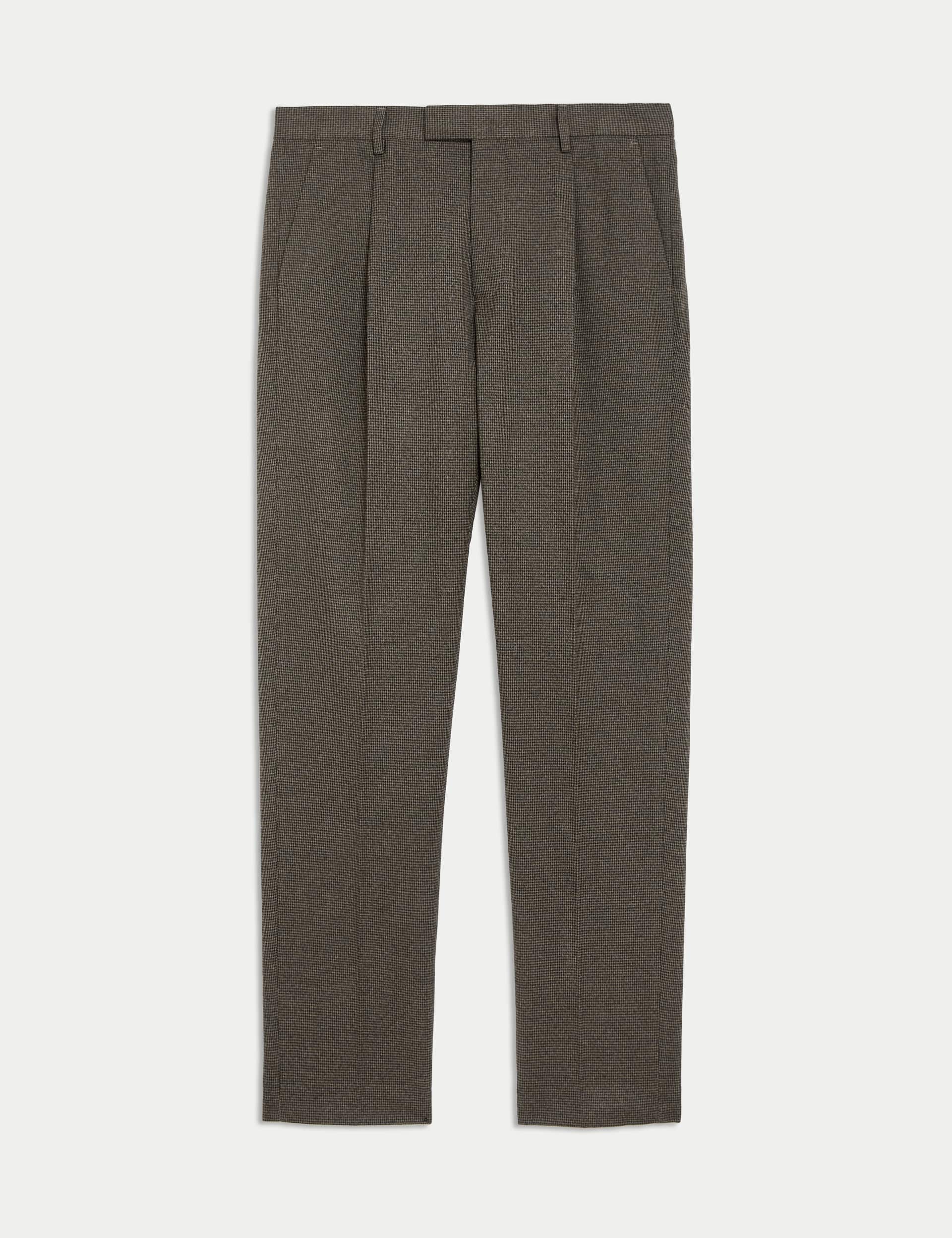 M&S Men's Tailored Fit Puppytooth Single Pleat Trousers