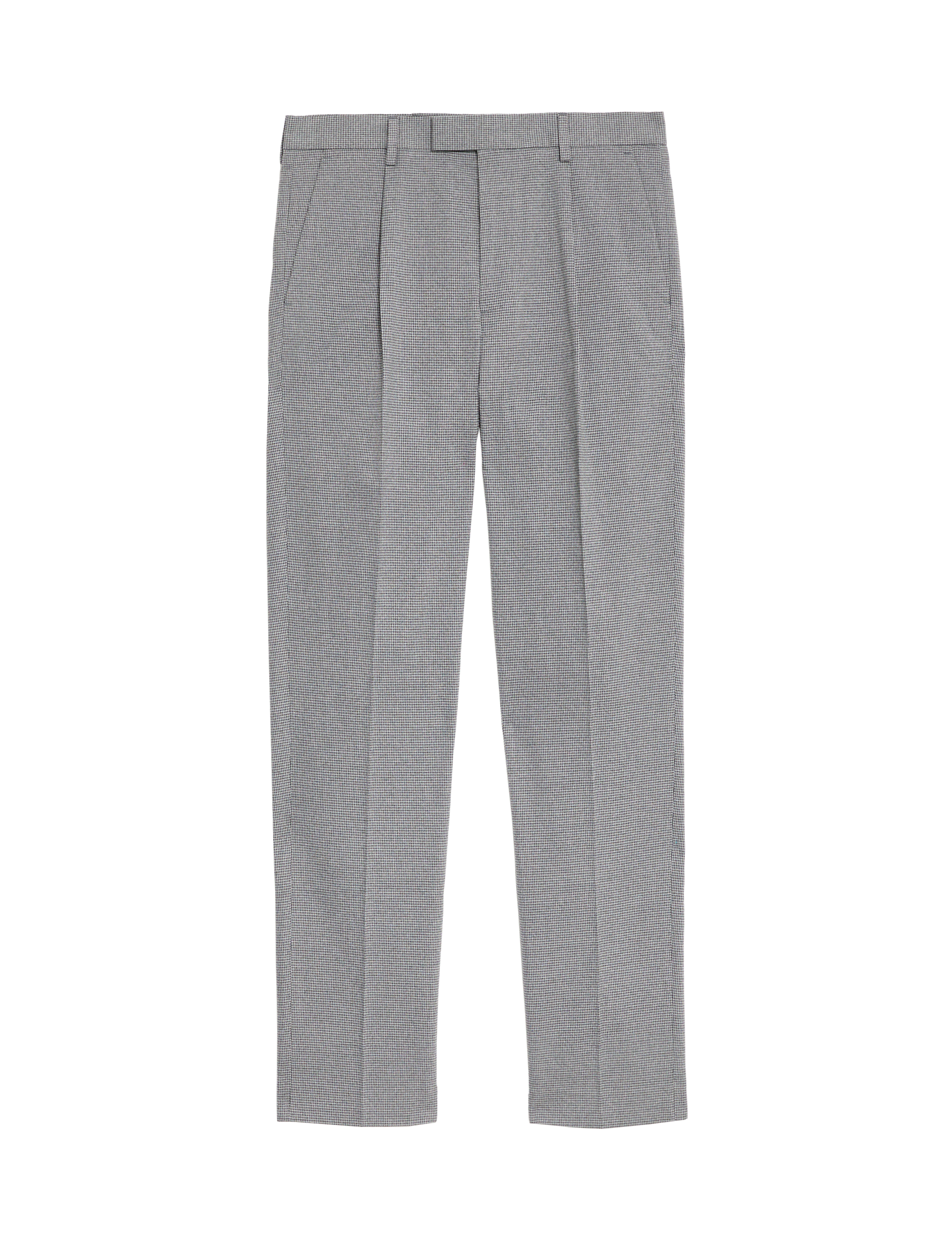 M&S Collection Men's Tailored Fit Warm Handle Puppytooth Trousers - 46SHT - Grey, Grey