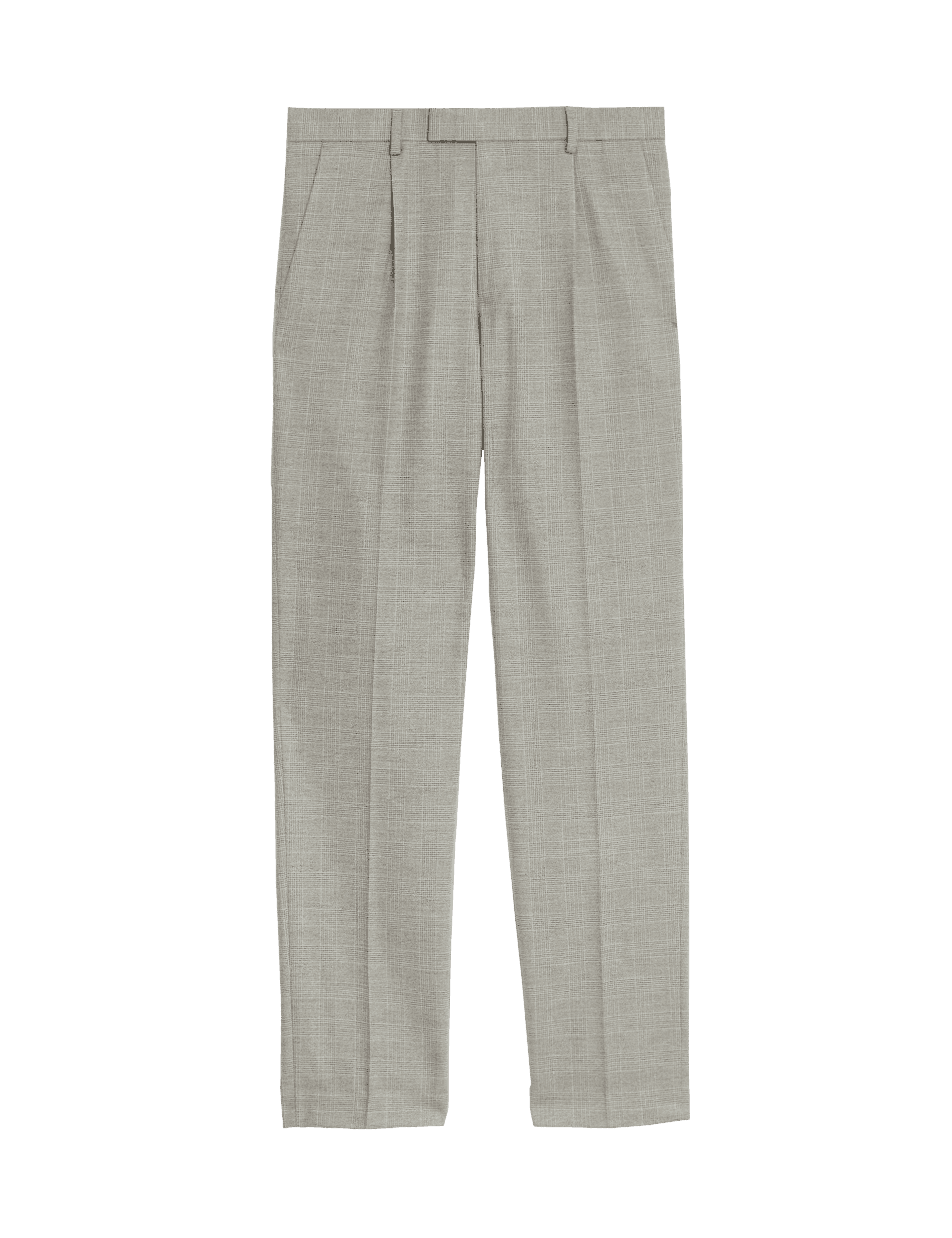 M&S Collection Men's Tailored Fit Checked Single Pleat Trousers - 44SHT - Neutral, Neutral