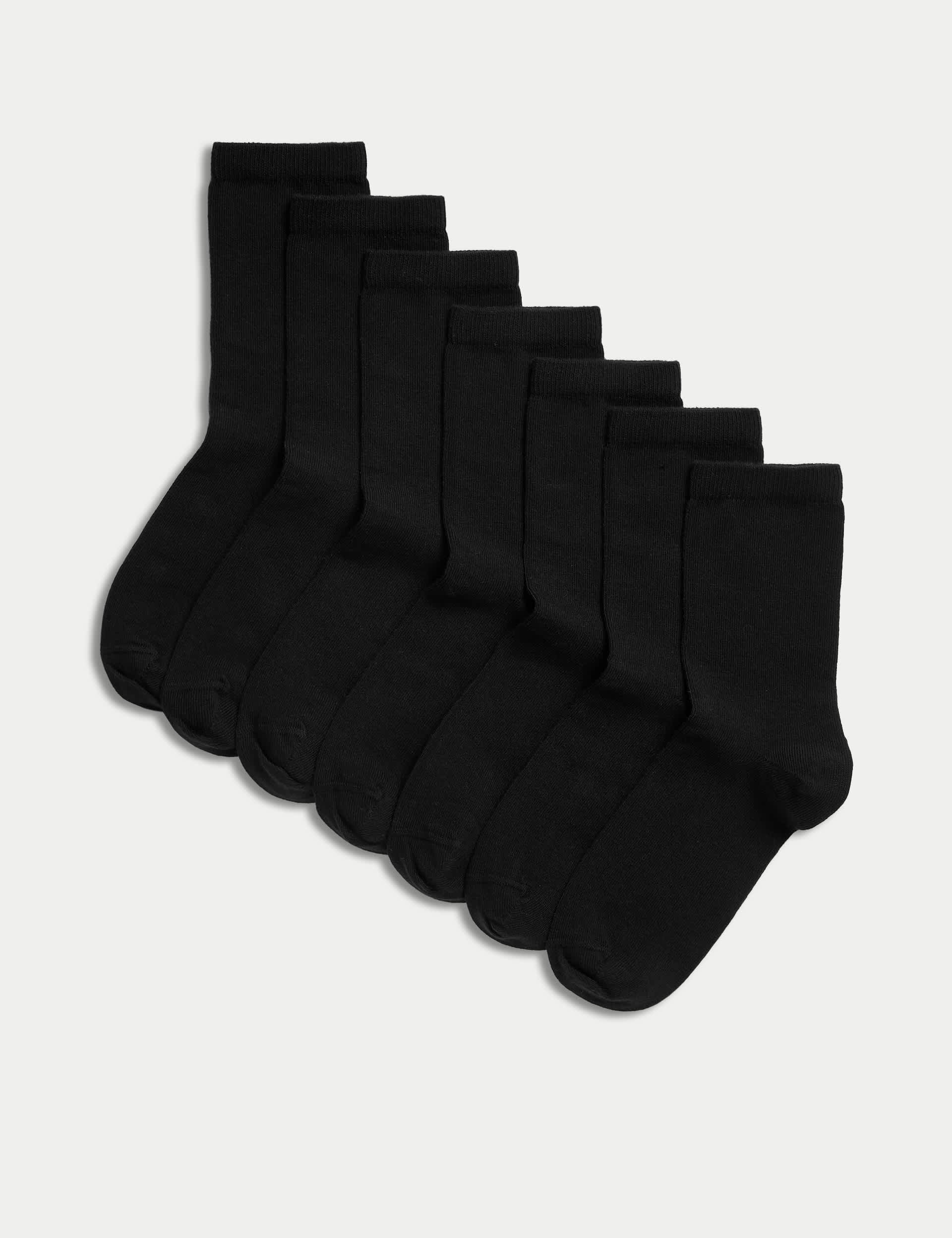 M&S 7pk of Ankle School Socks - 4-7 - Black, Black