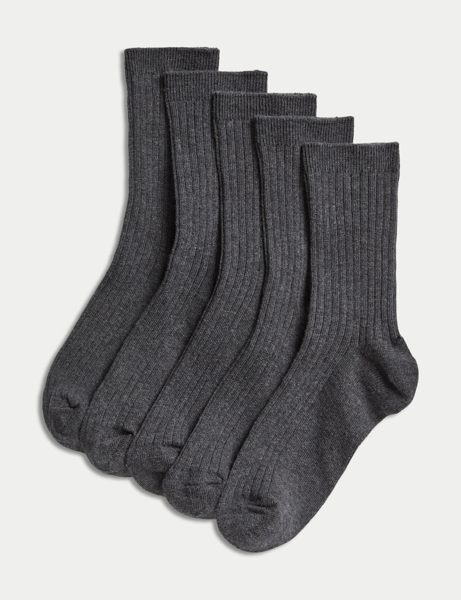 M&S Boys 5pk of Ribbed School Socks - 12+3+ - Grey, Black,Grey