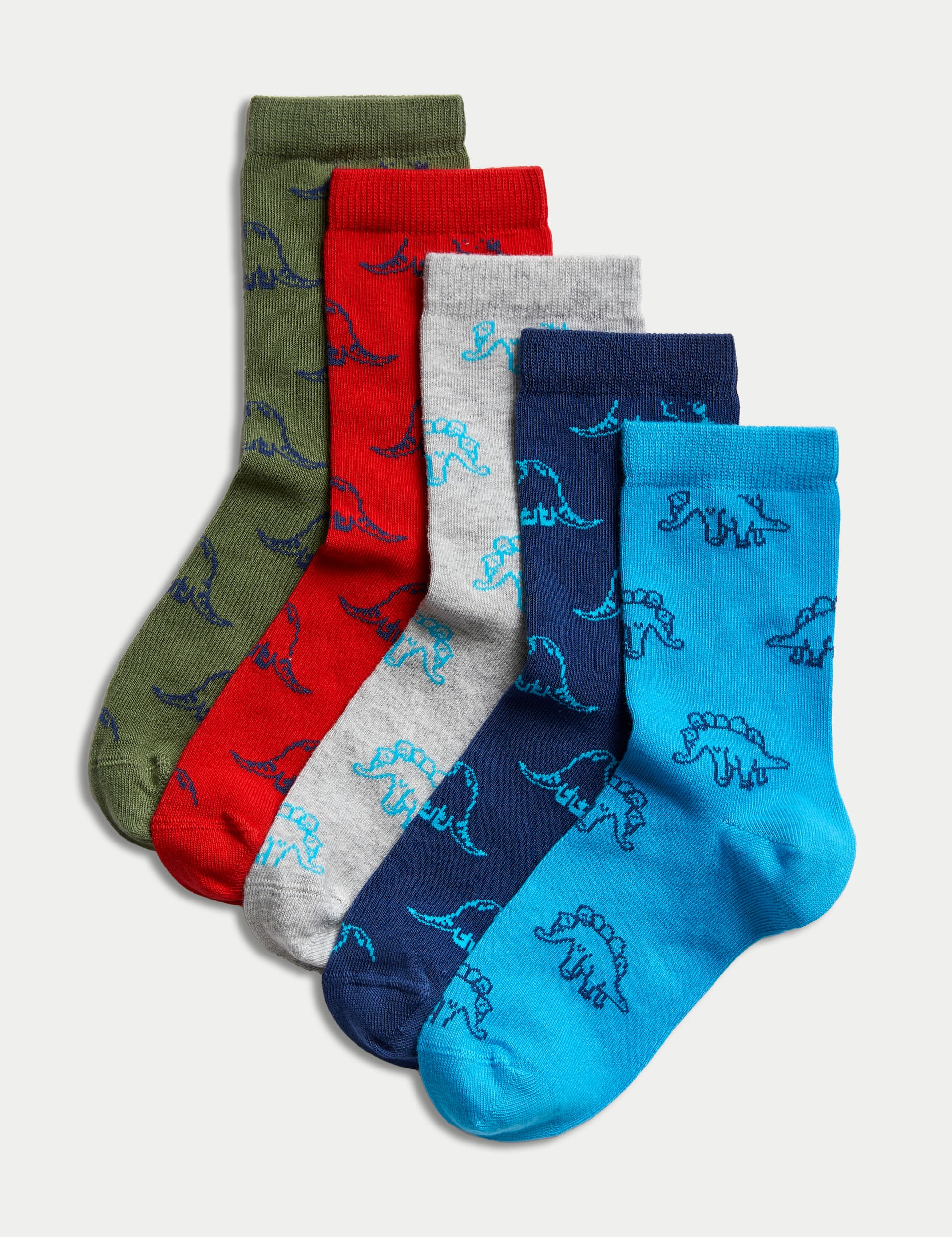 M&S Boys 5pk Cotton Rich Dinosaur Socks (6 Small -7 Large) - 6-8+ - Grey Mix, Grey Mix