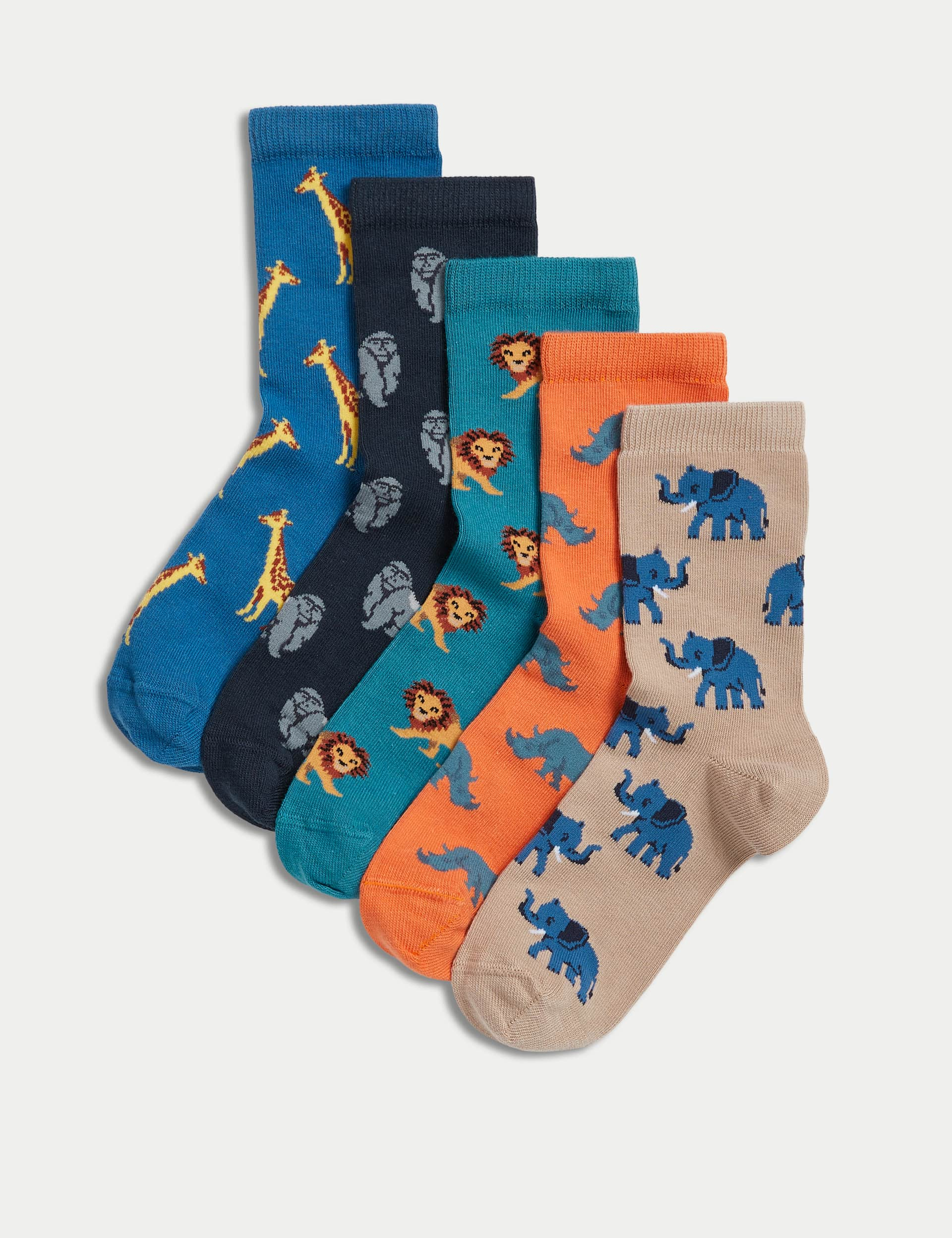 M&S Boys 5pk Cotton Rich Animal Socks - 4-7 - Multi, Multi