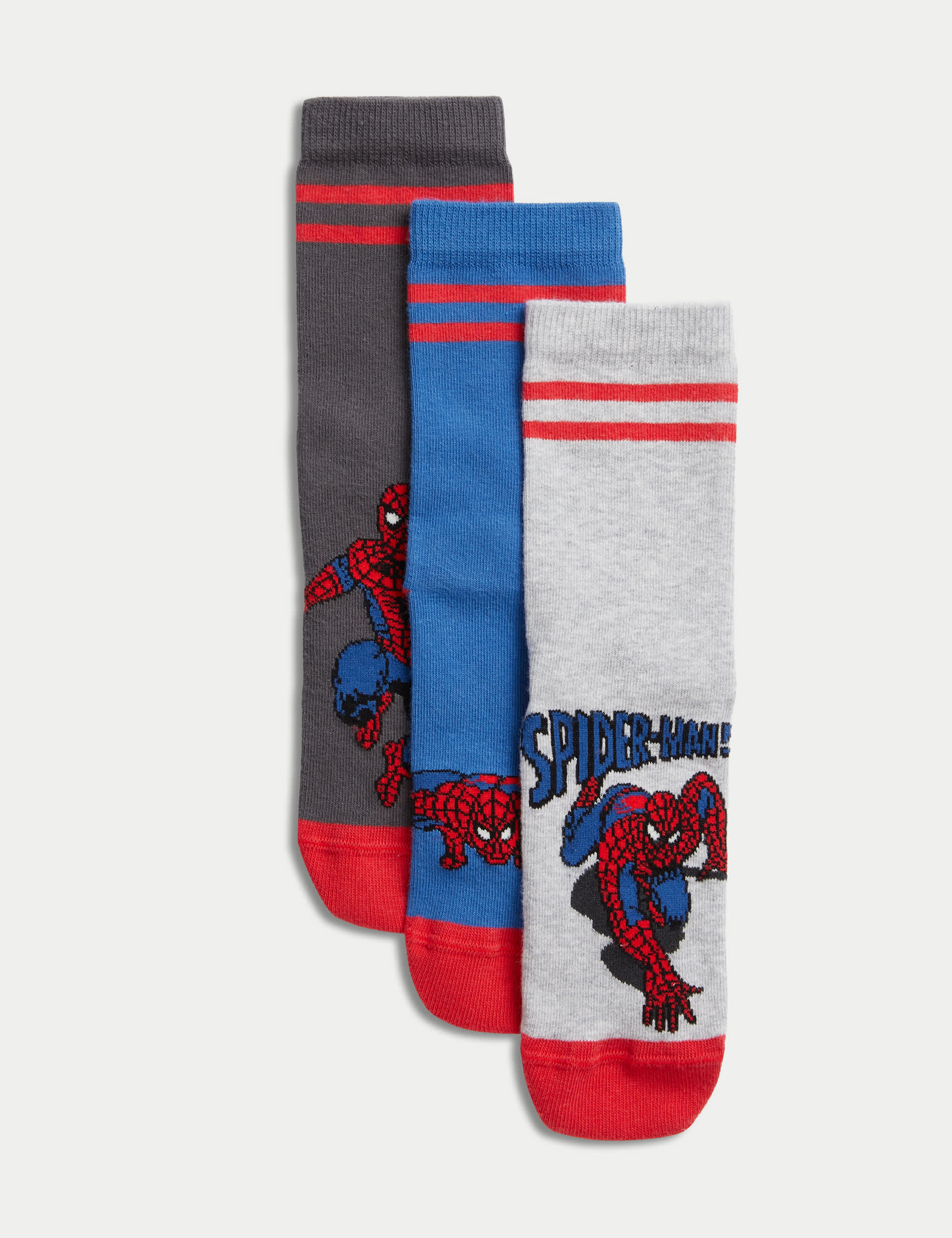 M&S 3pk Cotton Rich Spider-Man Socks (6 Small - 7 Large) - 6-8+ - Multi, Multi