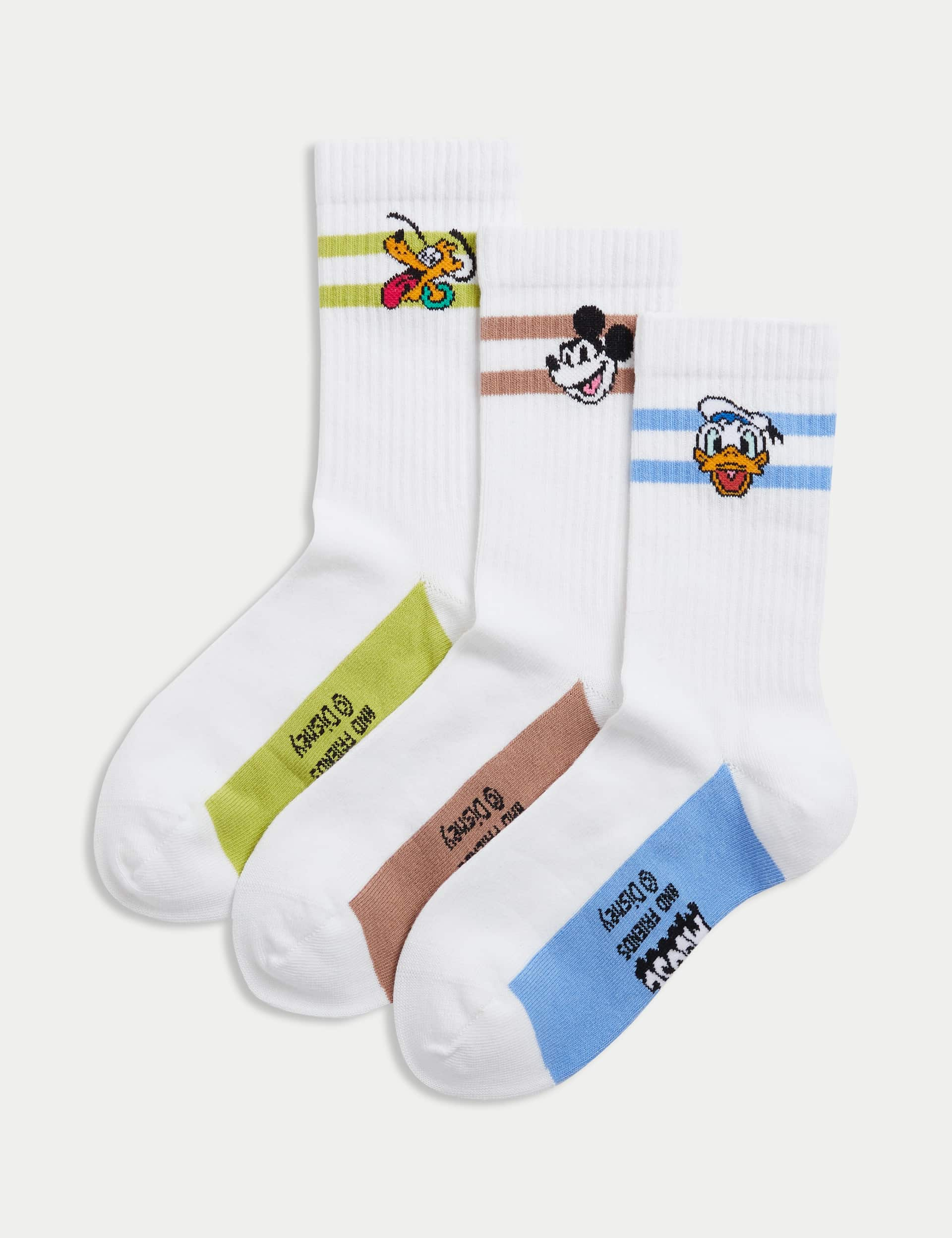 M&S 3pk Cotton Rich Disney Ribbed Sport Socks (8 Small - 7 Large) - 4-7 - Multi, Multi