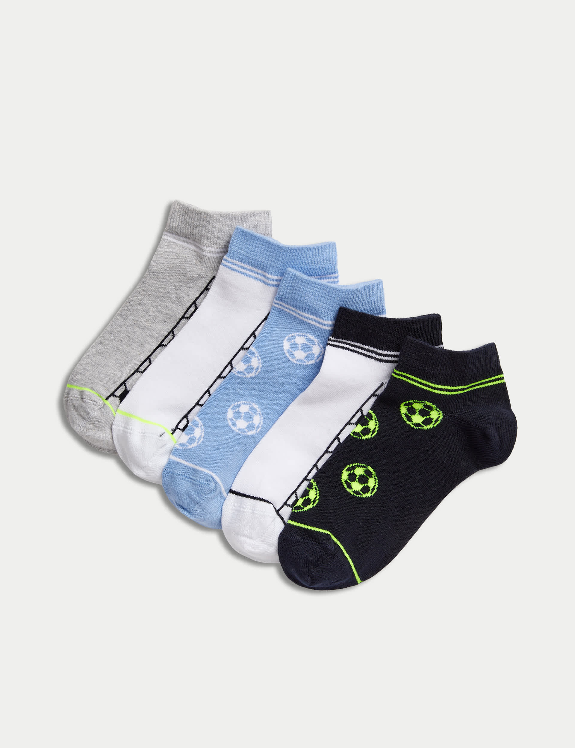 M&S Boys 5pk Cotton Rich Football Trainer Liners - 6-8+ - Multi, Multi