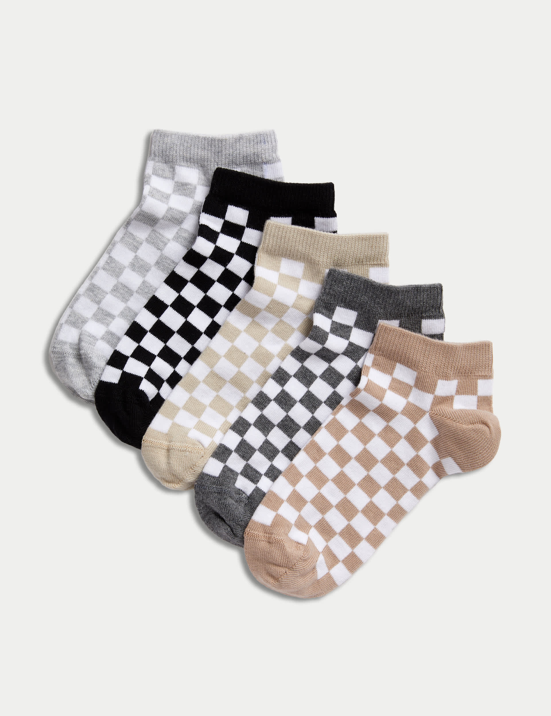 M&S Boys 5pk Checkerboard Trainer Liners - 8-12 - Multi, Multi