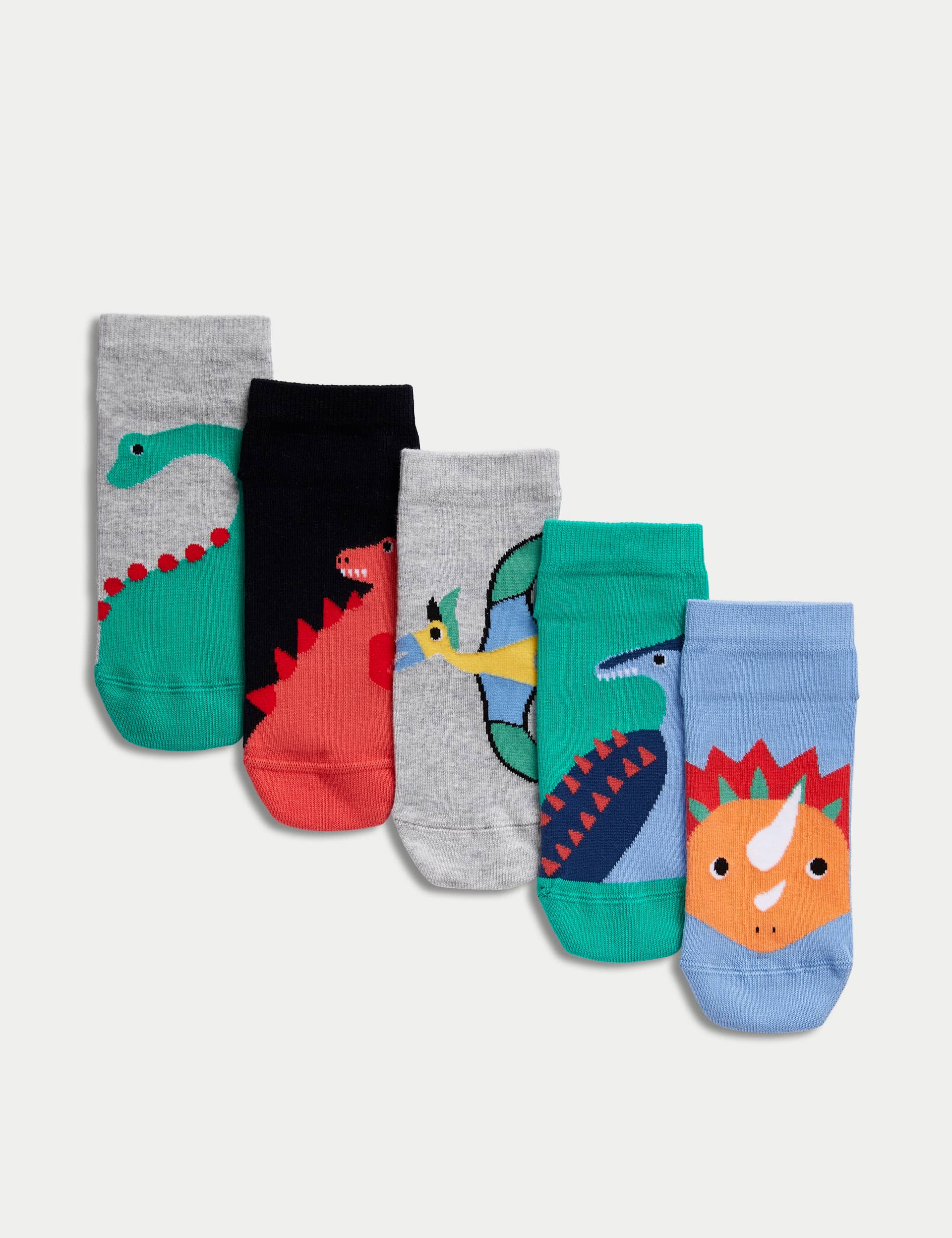 M&S Boys 5pk Cotton Rich Dinosaur Trainer Liners - 12+3+ - Multi, Multi