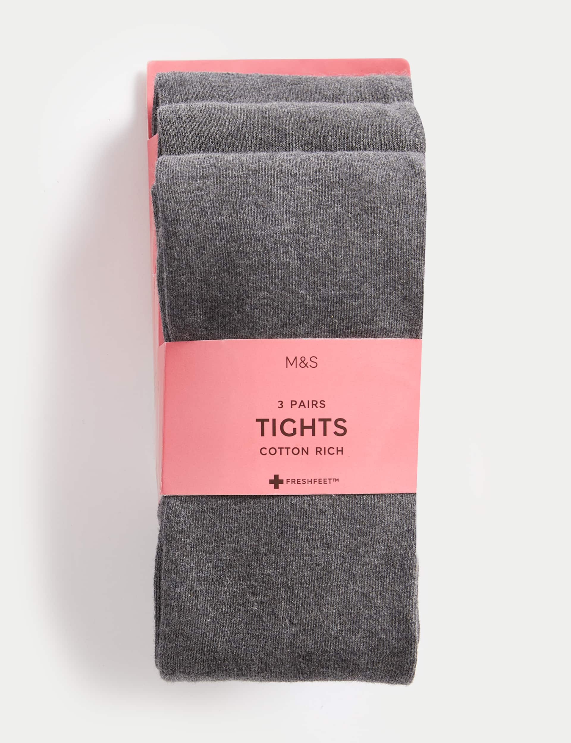 M&S Girls 3pk of School Tights (2-16 Yrs) - 13-14 - Grey, Grey