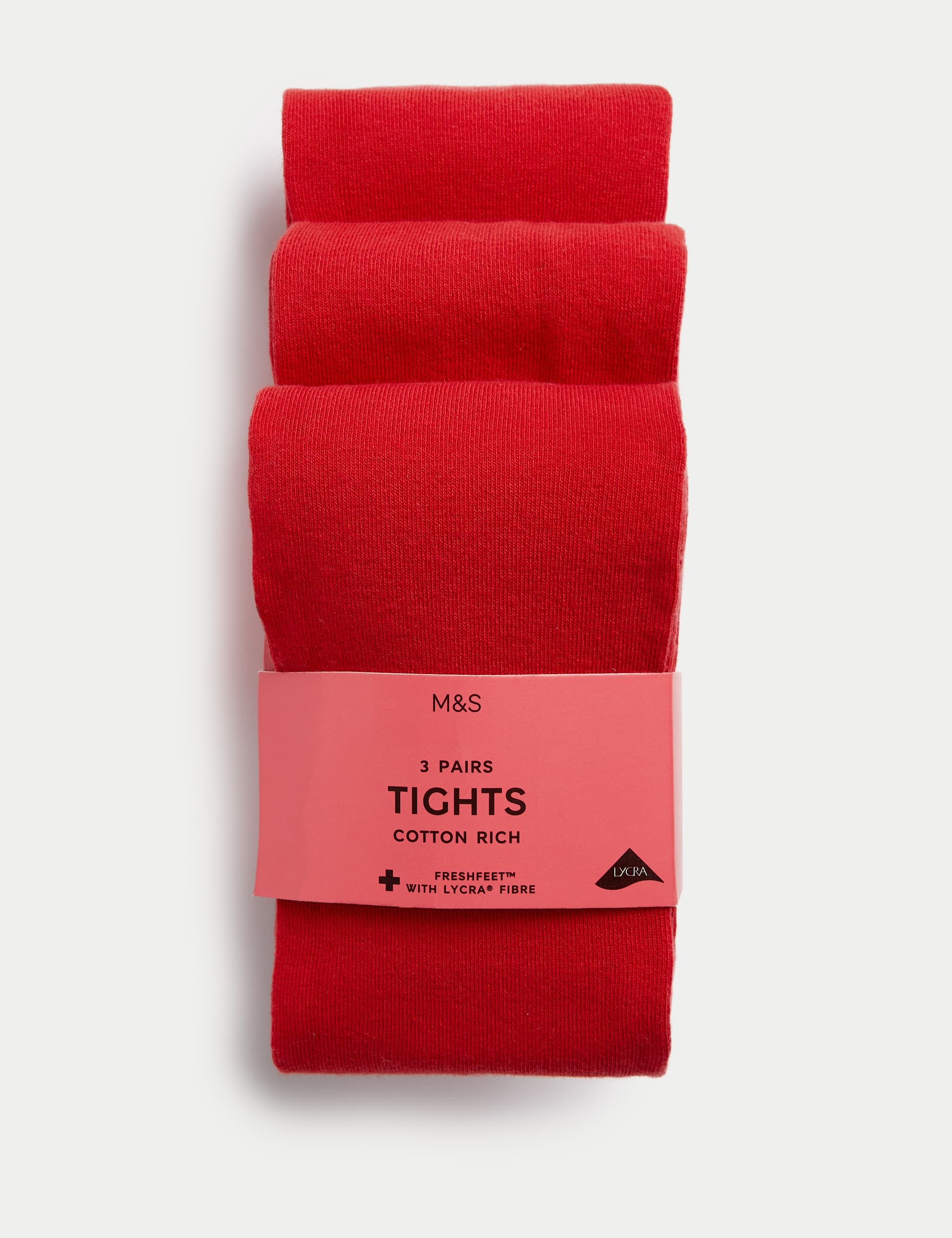 M&S Girls 3pk Cotton Rich School Tights (3-14 Yrs) - 11-12 - Red, Red