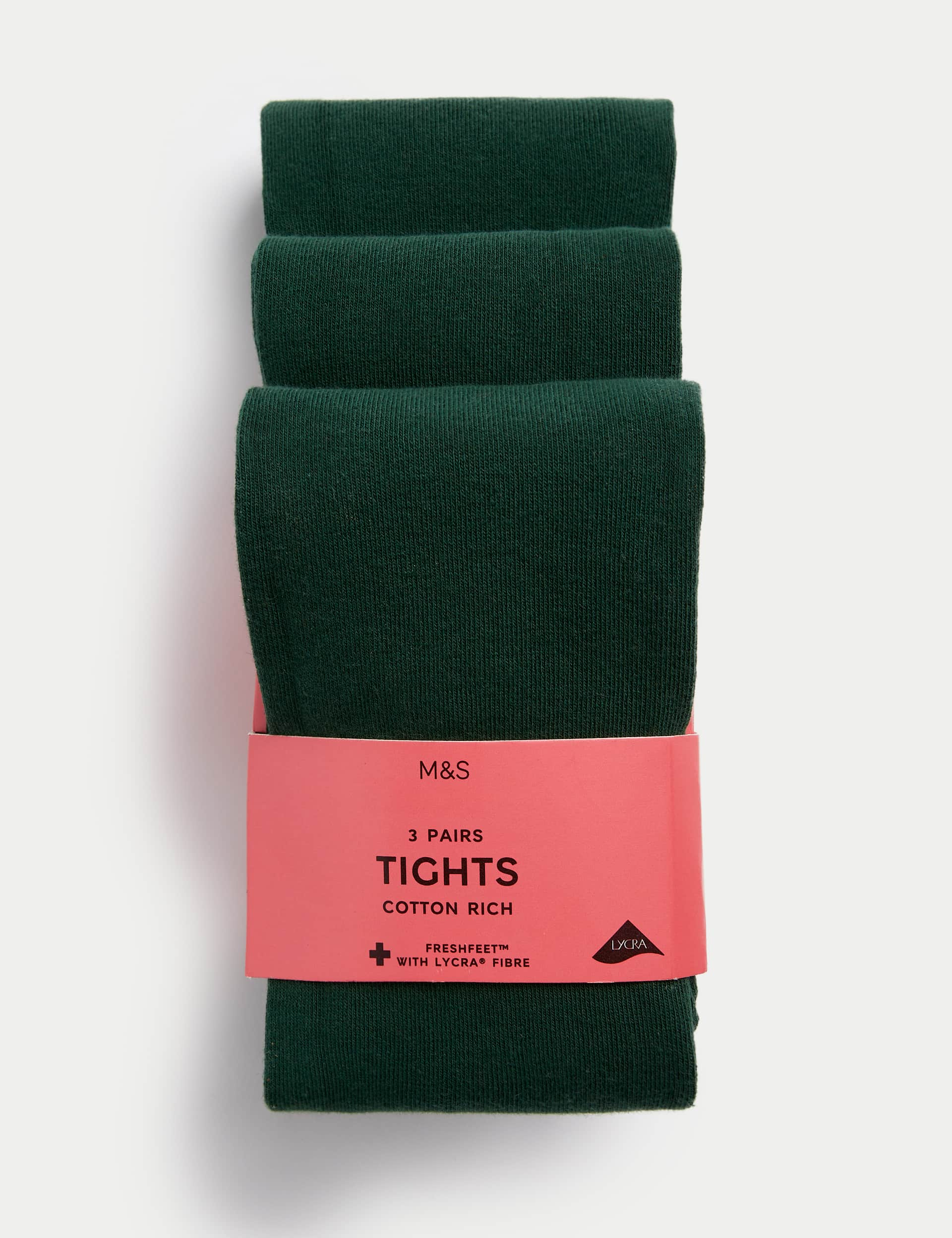 M&S Girls 3pk Cotton Rich School Tights (3-14 Yrs) - 11-12 - Green, Green