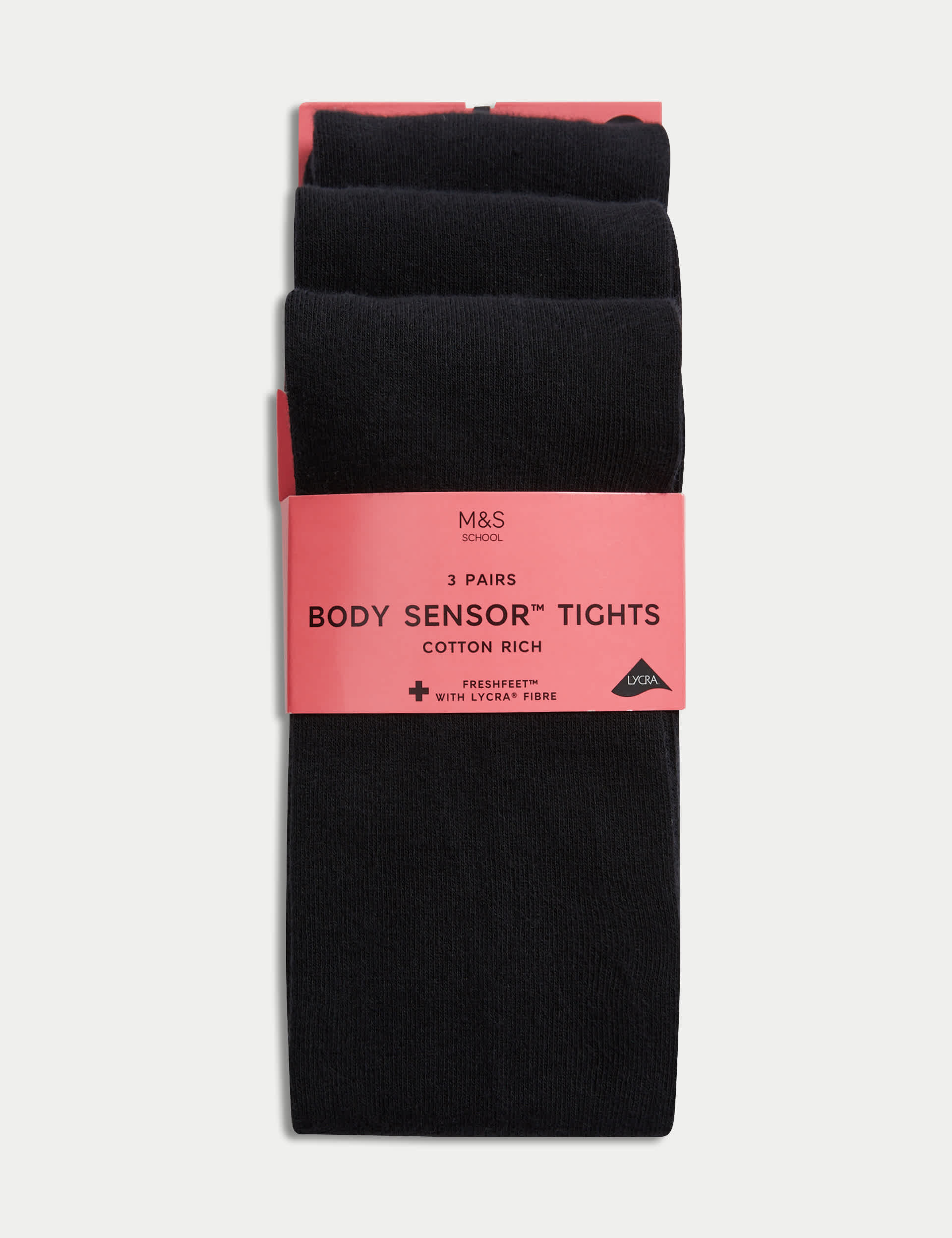 M&S Girls 3pk of Body Sensor School Tights (2-16 Yrs) - 2-3 Y - Black, Black