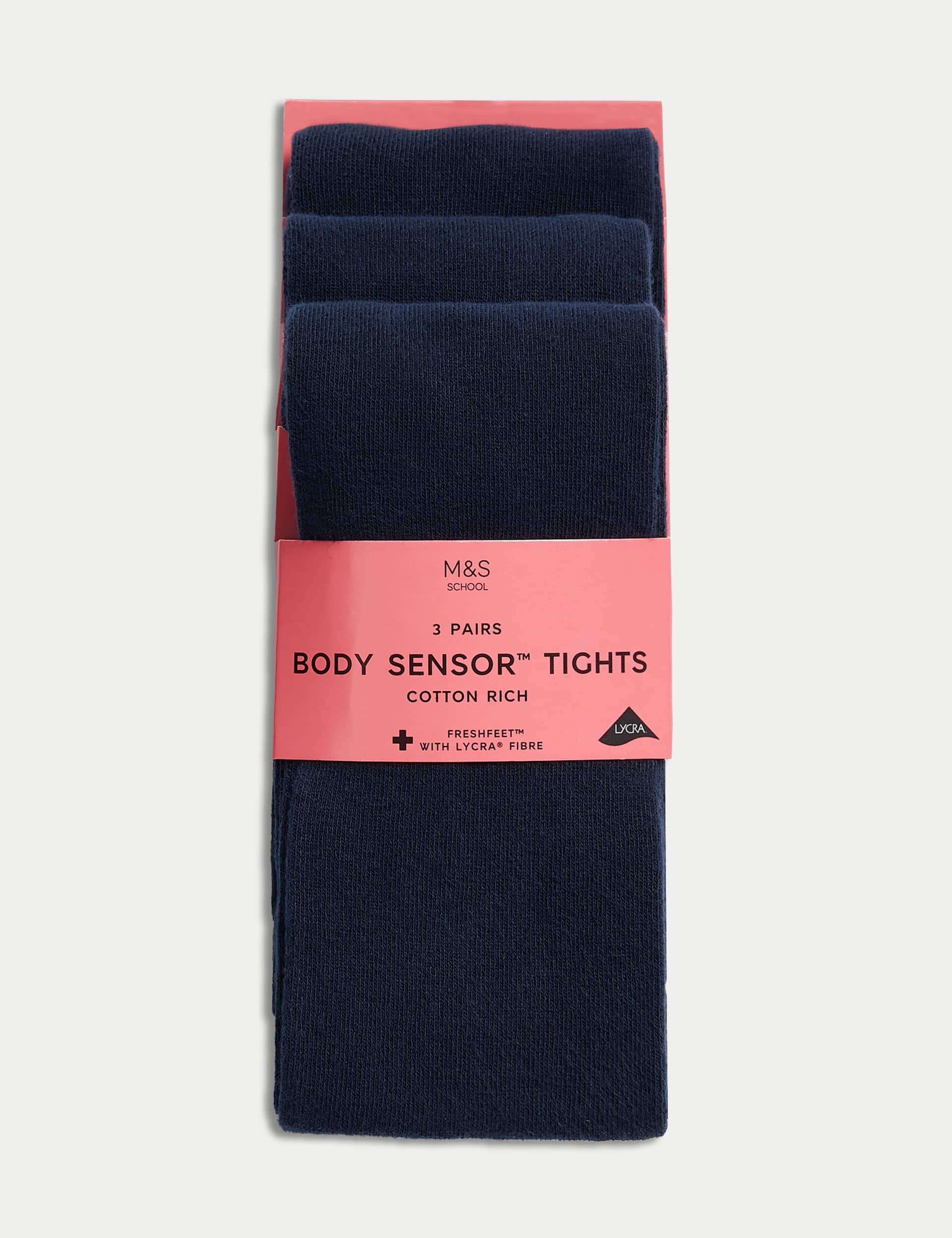 M&S Girls 3pk of Body Sensor School Tights (2-16 Yrs) - 5-6 Y - Navy, Navy