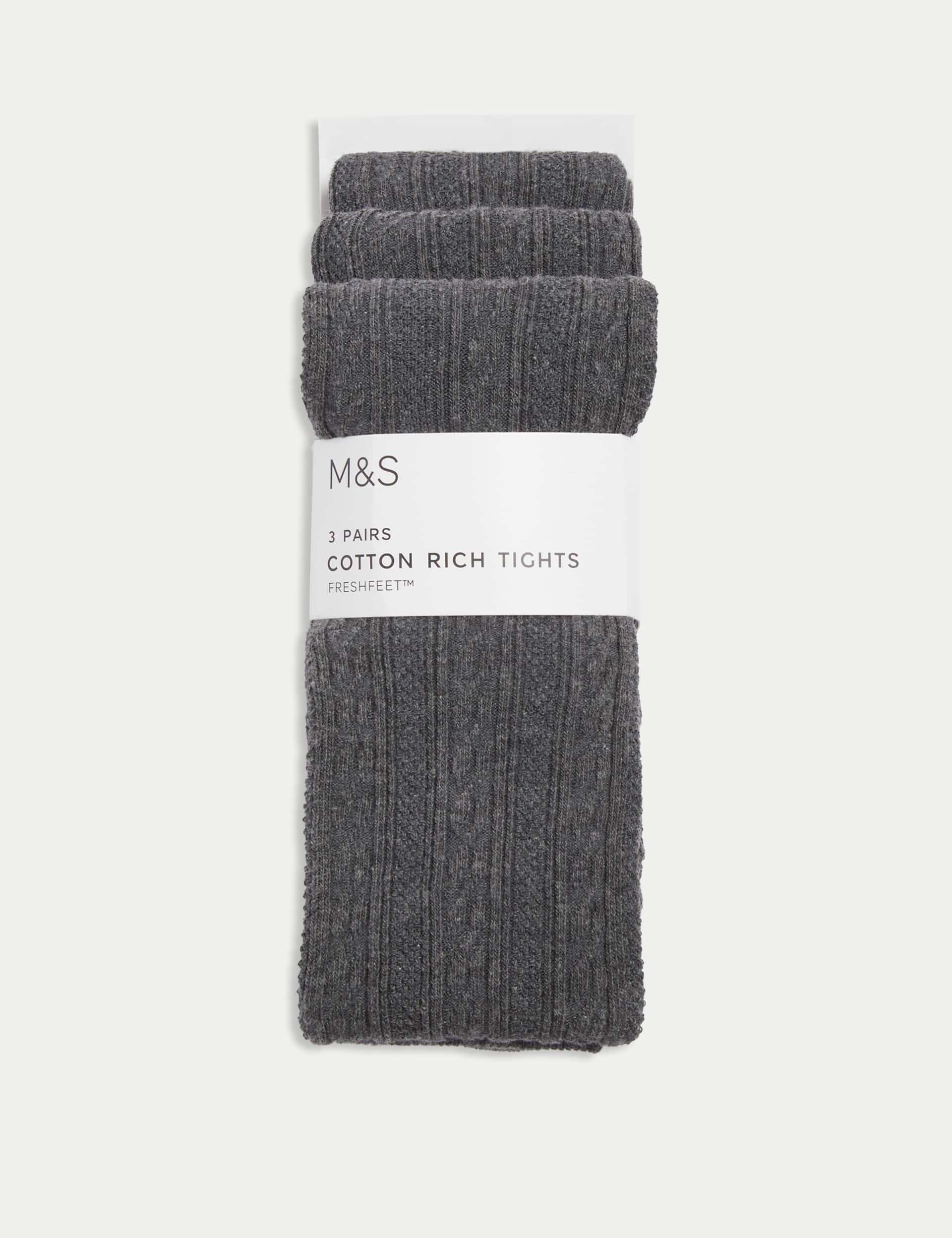 M&S Girls 3pk of Cable Knit Tights (2-16 Yrs)