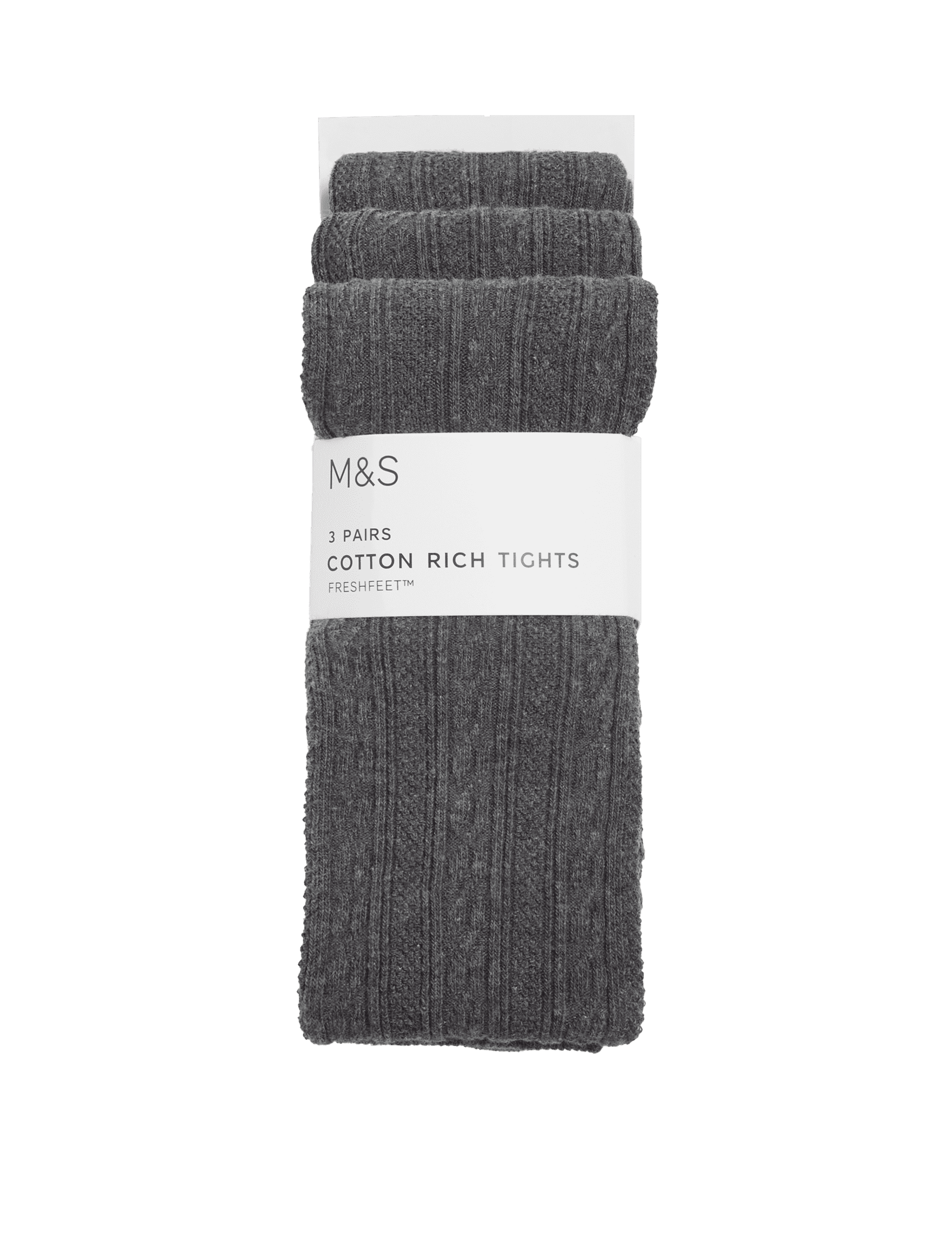 M&S Collection Girls 3pk of Cable Knit Tights (2-16 Yrs) - 13-14 - Grey, Grey