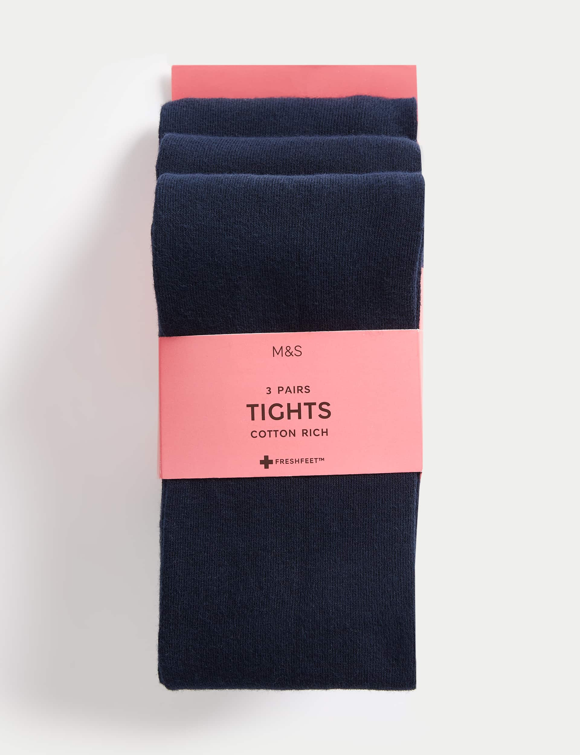 M&S Girls 3pk of School Tights (2-16 Yrs) - 13-14 - Navy, Navy