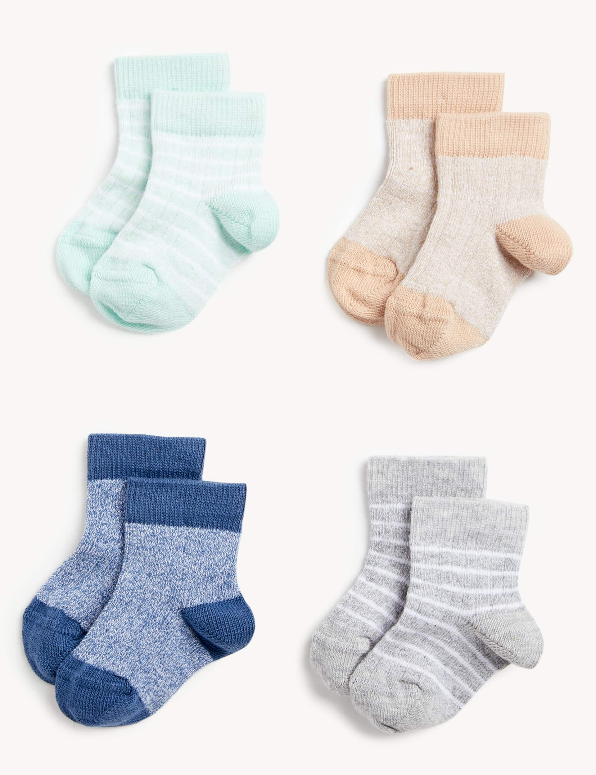 M&S 4pk Cotton Rich Ribbed Baby Socks - 2-3Y - Multi, Multi