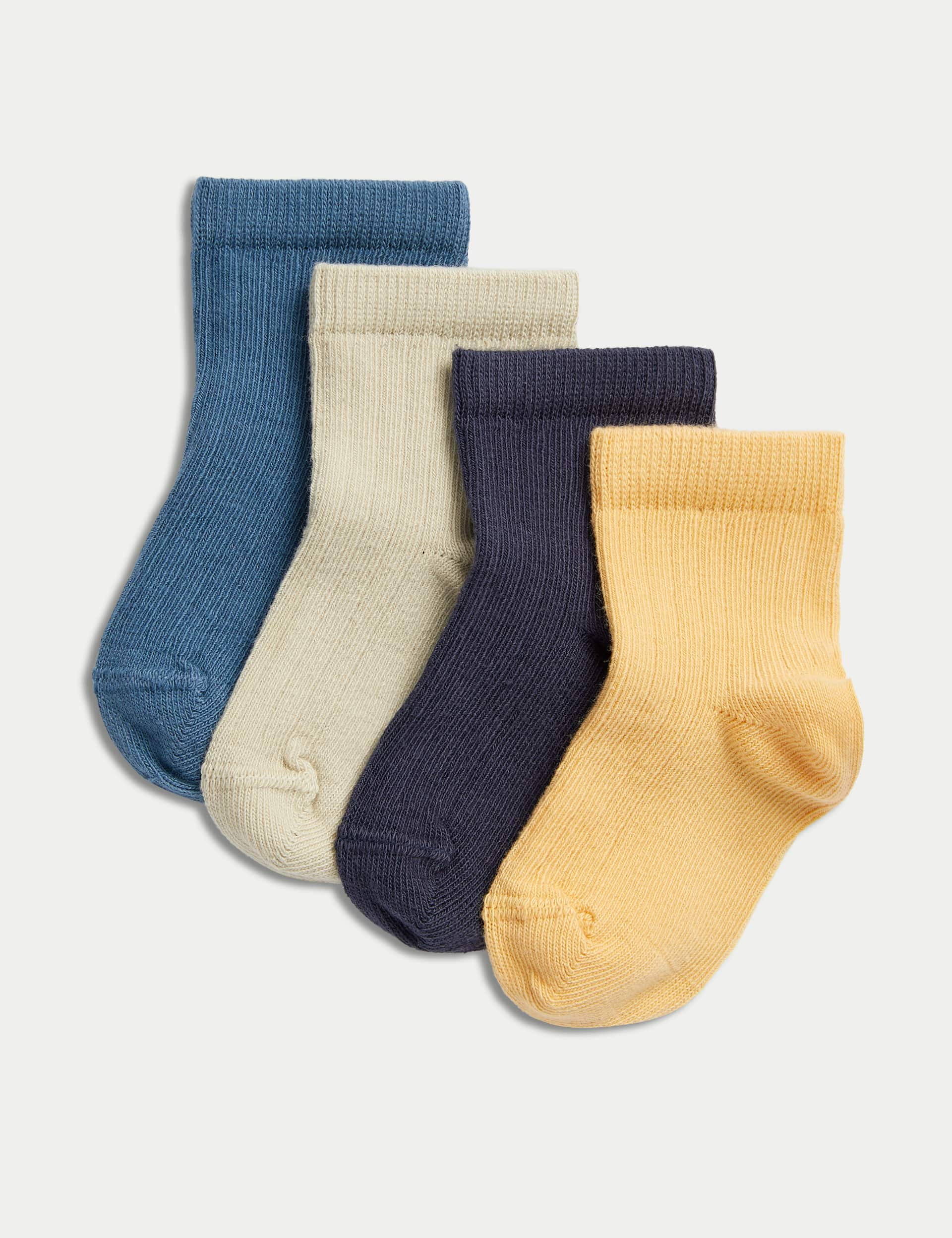 M&S 4pk Cotton Rich Ribbed Baby Socks - 12-24 - Multi, Multi