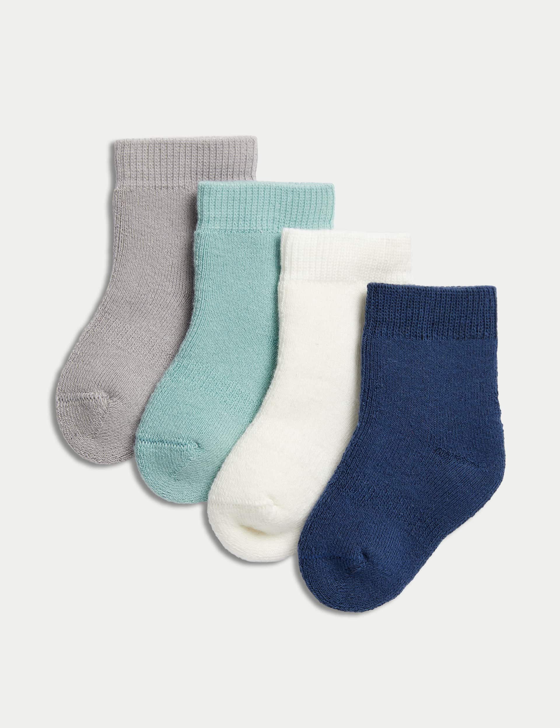 M&S 4pk Terry Baby Socks - 12-24 - Multi, Multi