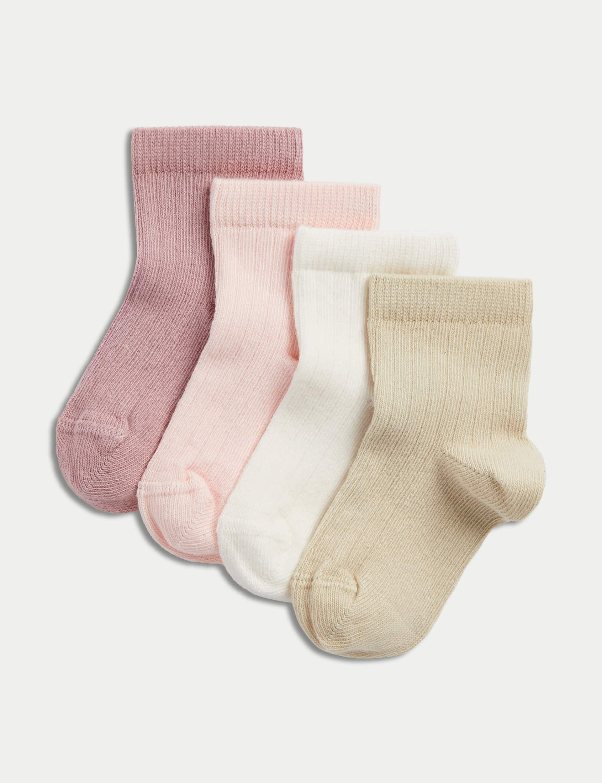 M&S Girls 4pk Cotton Rich Ribbed Baby Socks - 2-3Y - Multi, Multi