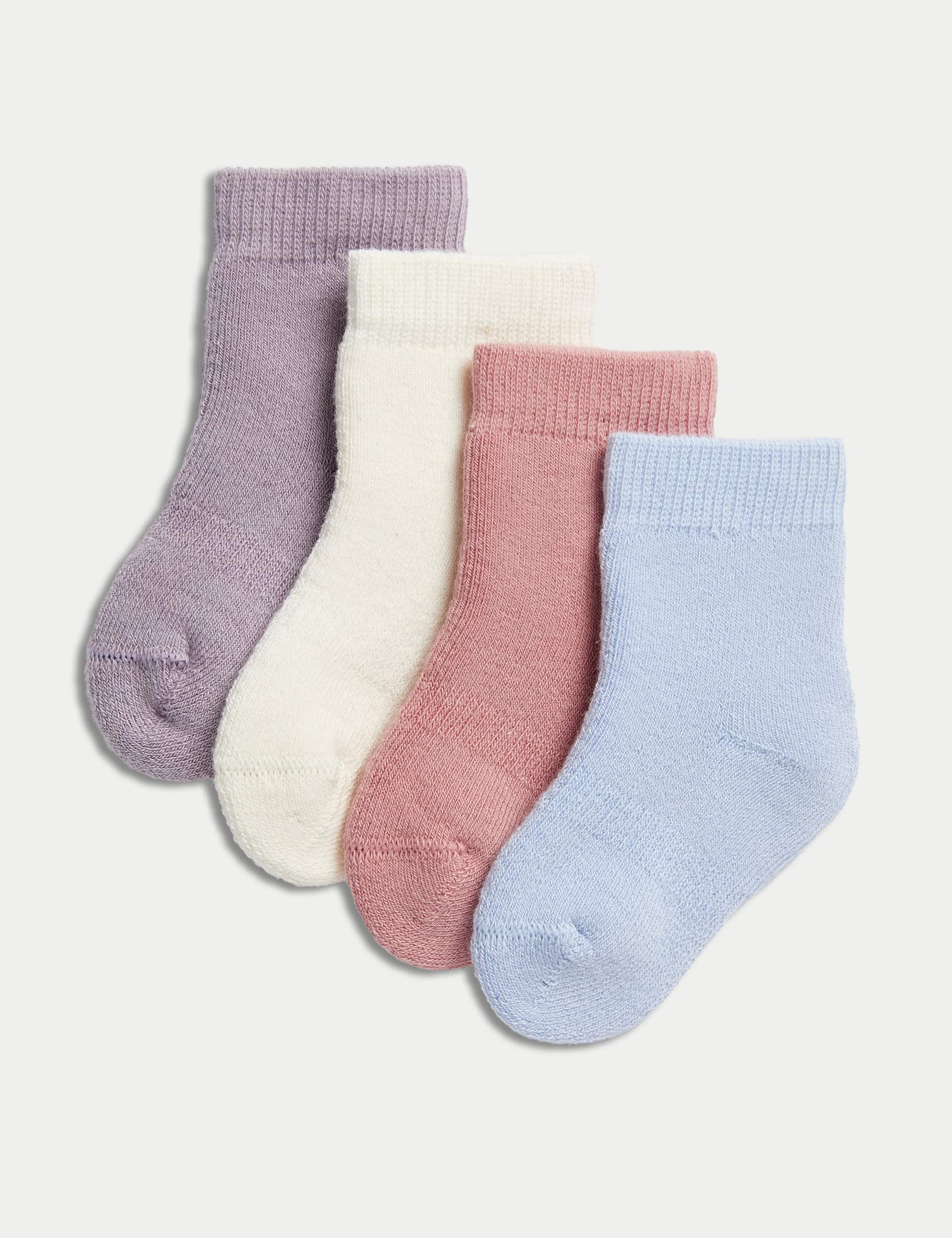 M&S Girls 4pk Terry Baby Socks - 12-24 - Multi, Multi