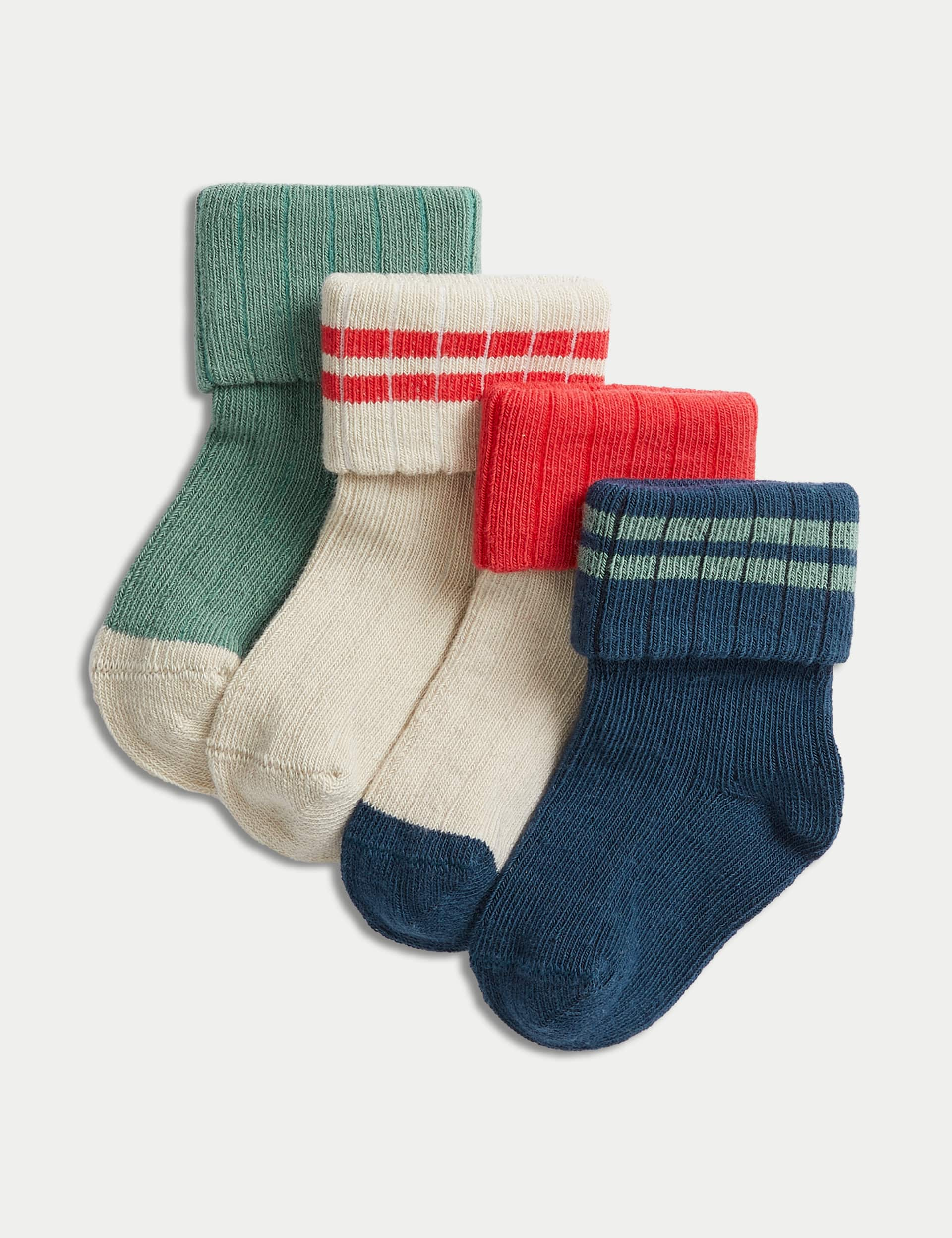 M&S Boys 4pk Cotton Rich Striped Baby Socks (0-3 Yrs) - 2-3Y - Multi, Multi