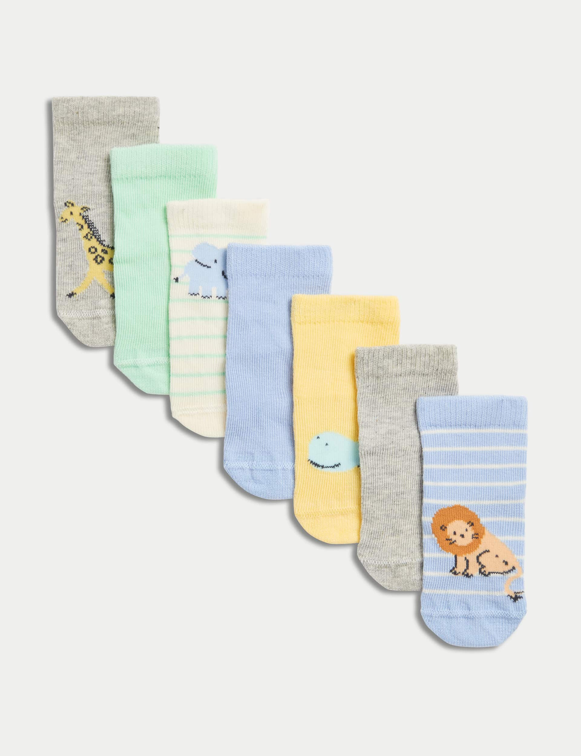 M&S 7pk Cotton Rich Animal Baby Socks - 12-24 - Multi, Multi