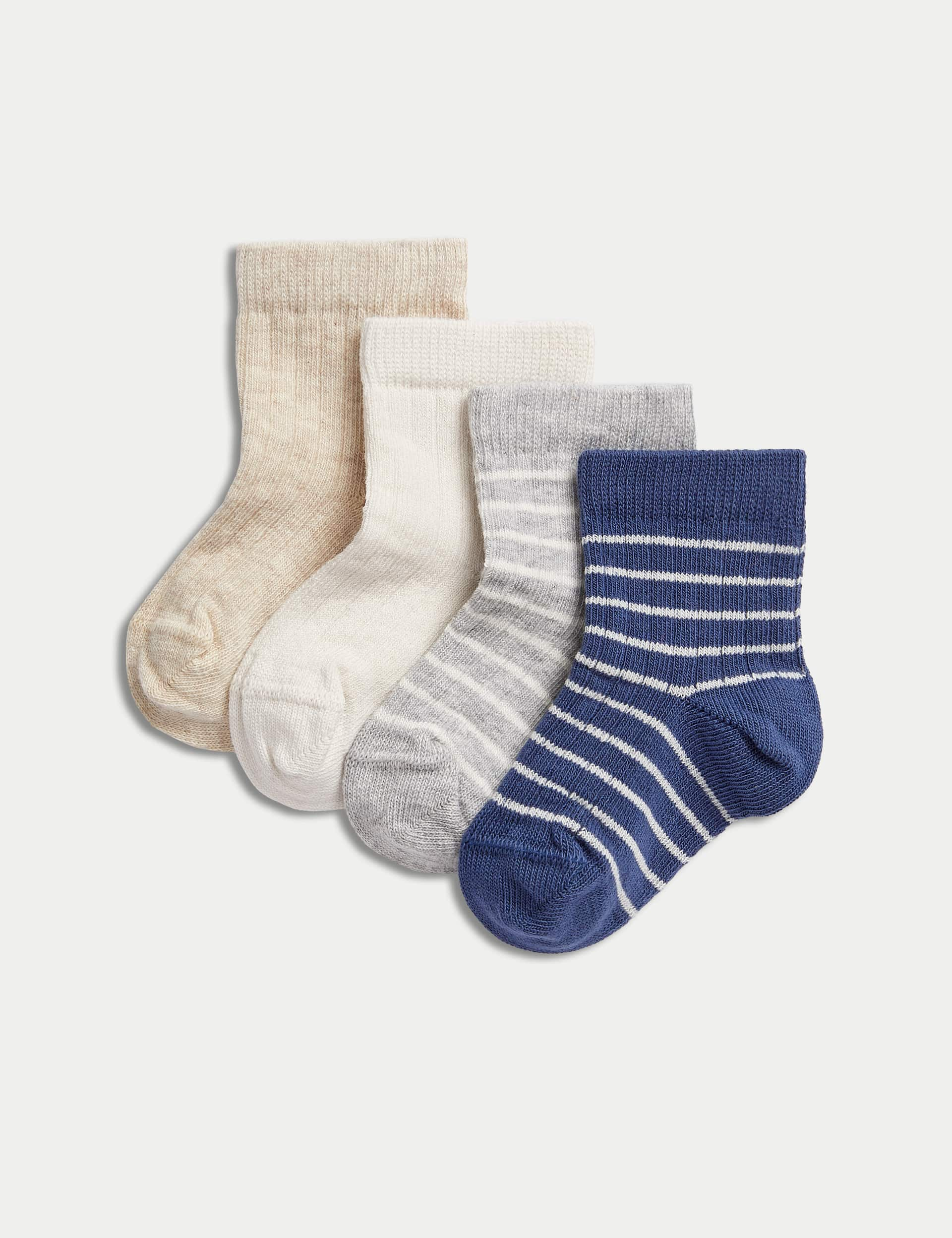 M&S 4pk Cotton Rich Socks - 2-3Y - Multi, Multi