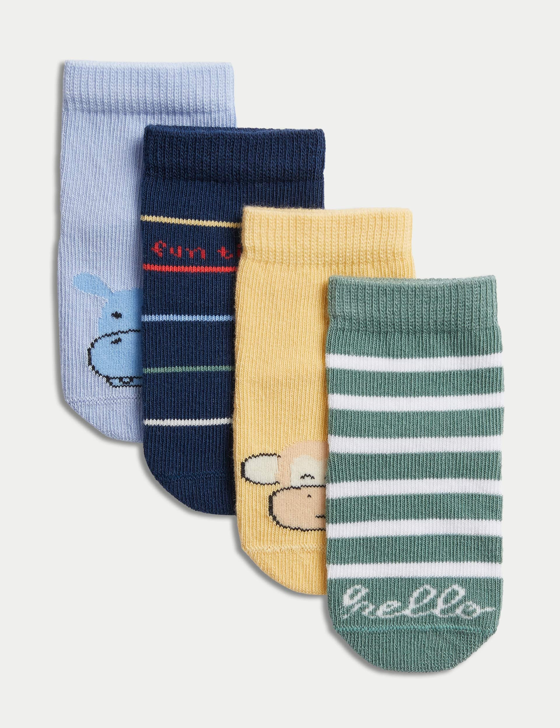 M&S Boys 4pk Cotton Rich Patterned Socks (0-3 yrs) - 2-3Y - Multi, Multi