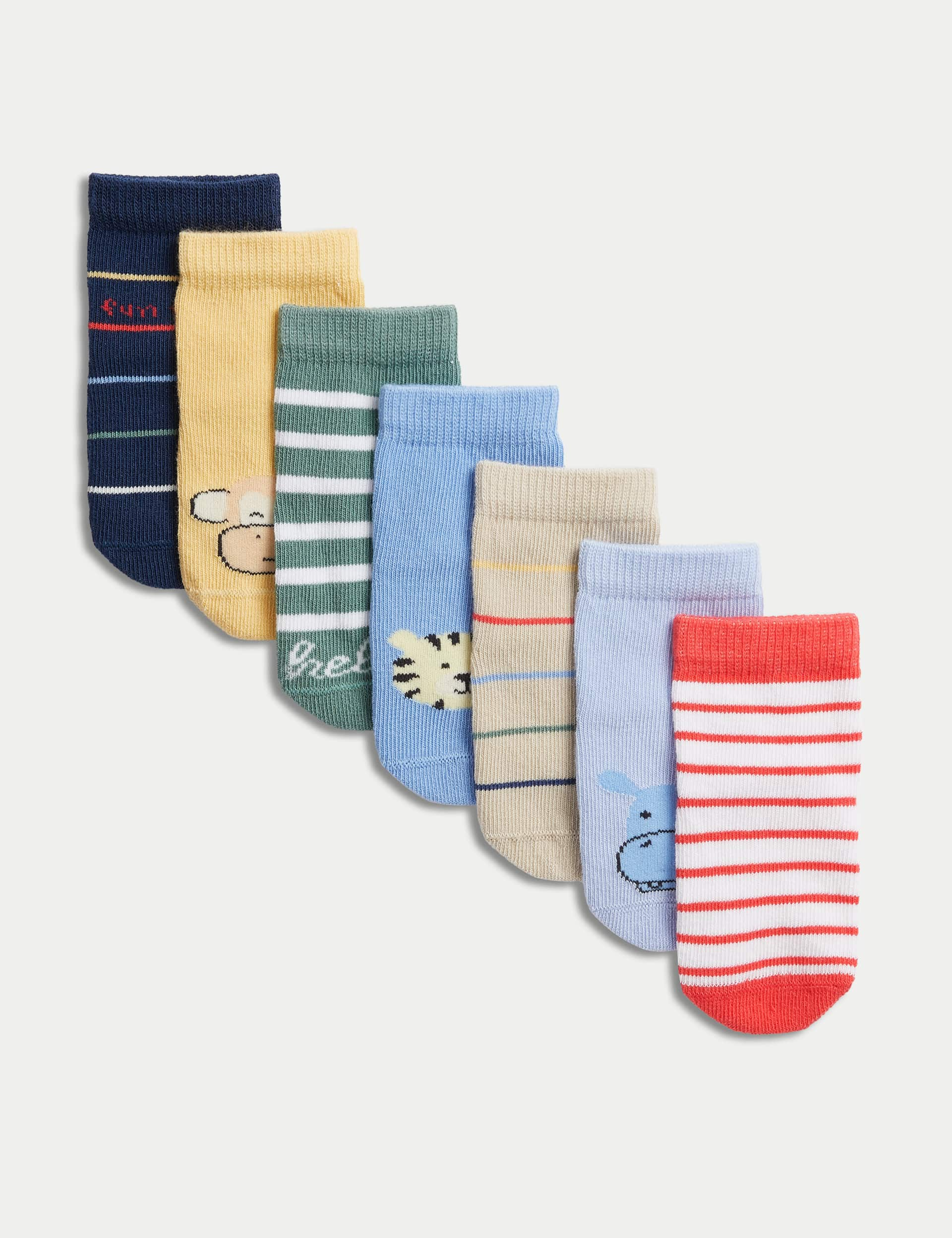 M&S Boys 7pk Cotton Rich Animal Socks (0-3 Yrs) - 12-24 - Multi, Multi