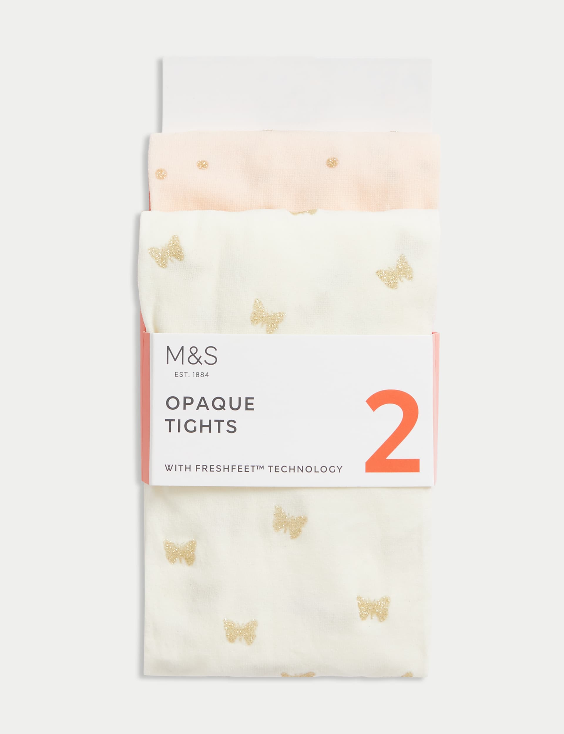 M&S Girls 2pk 40 Denier Patterned Sparkle Tights (2-14 Yrs) - 3-4 Y - White Mix, White Mix