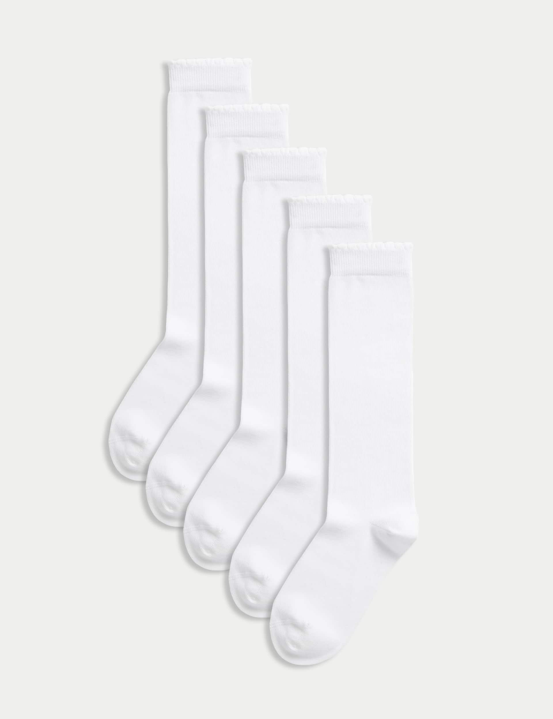 M&S Girls 5pk of Knee High Socks - 8-12 - White, Black,White,Grey,Navy