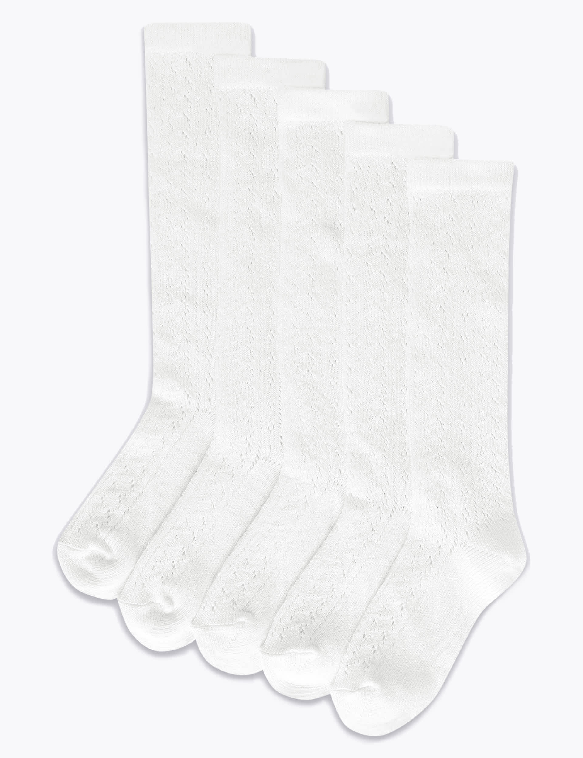 M&S Girls 5pk of Knee High Pelerine Socks - 8-12 - White, White